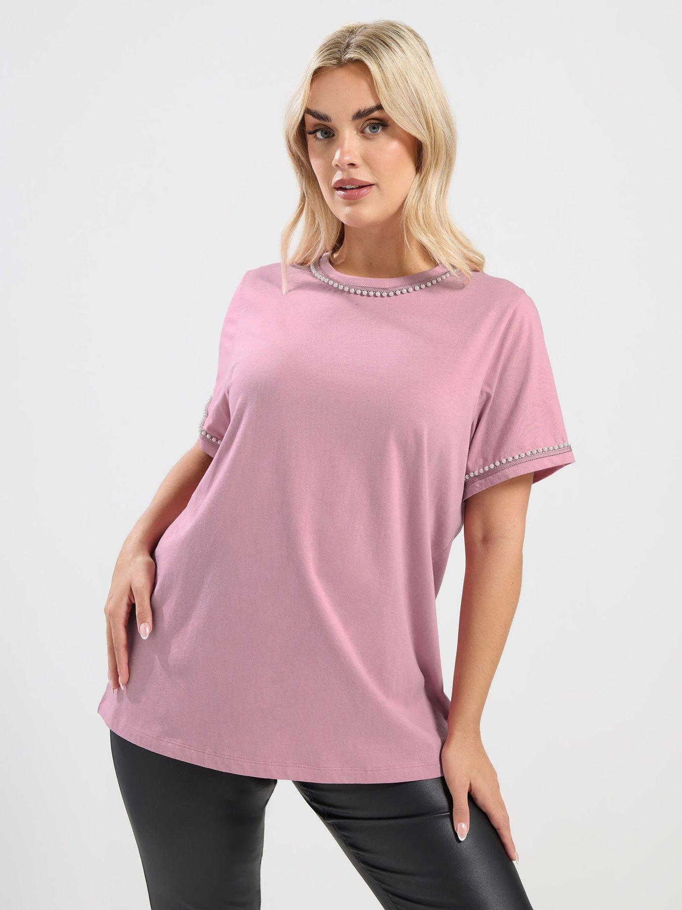 yours-curve-pearl-trim-t-shirt-pink