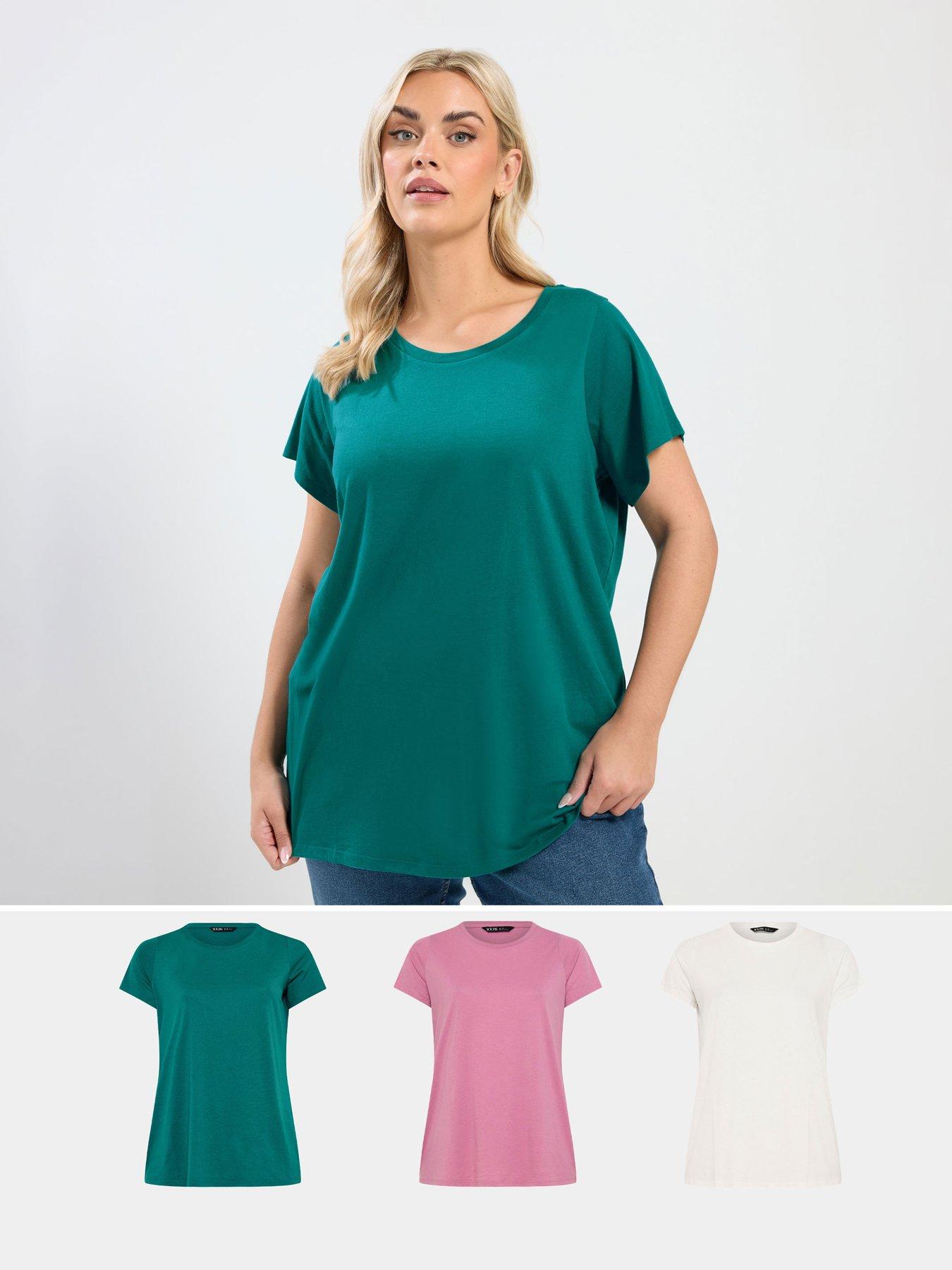 yours-curve-3-pack-short-sleeve-basic-t-shirts-pink