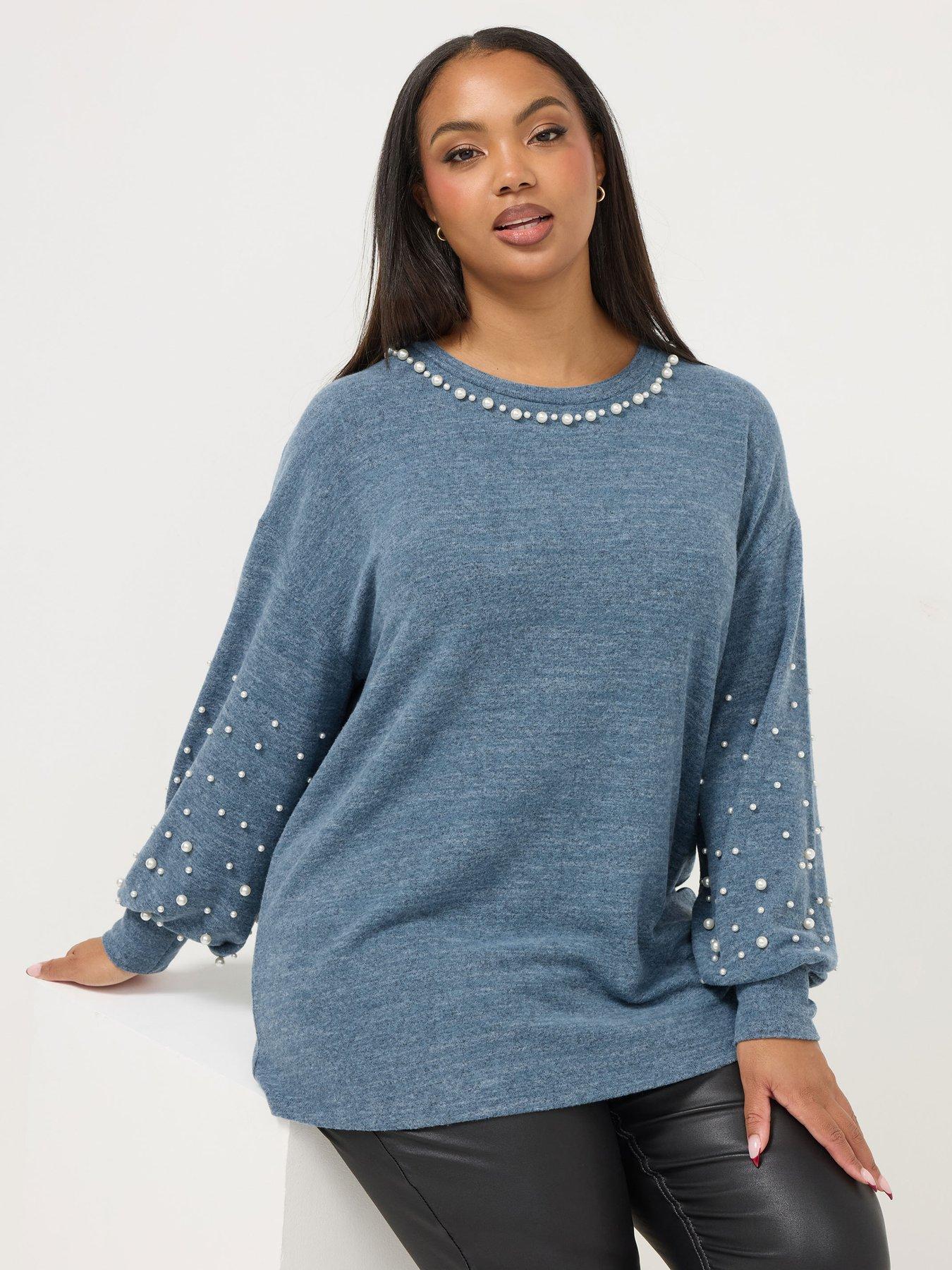 yours-curve-pearl-detail-jumper-bluefront