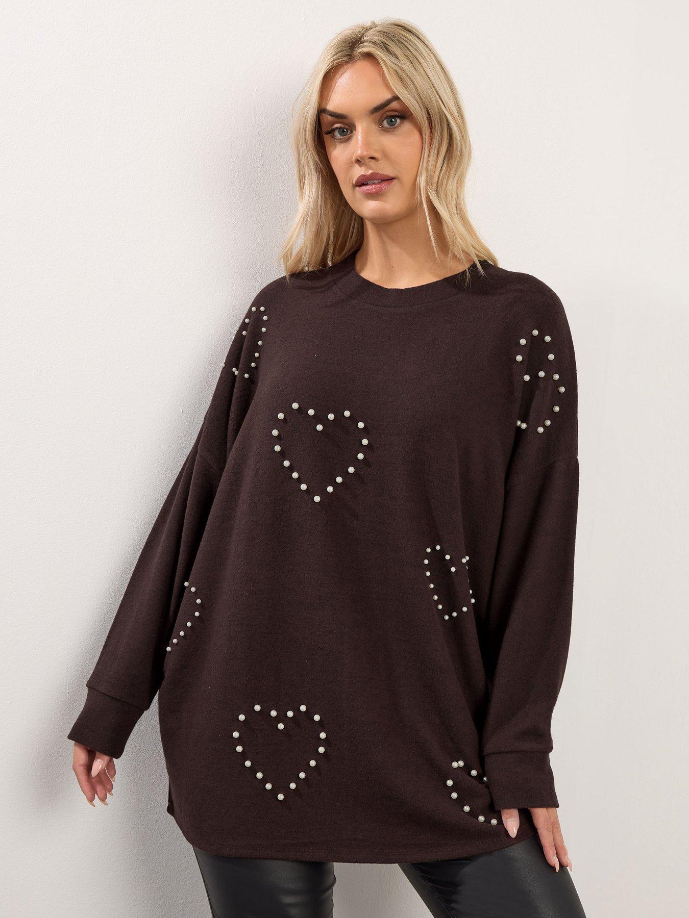 yours-curve-pearl-heart-jumper-brown