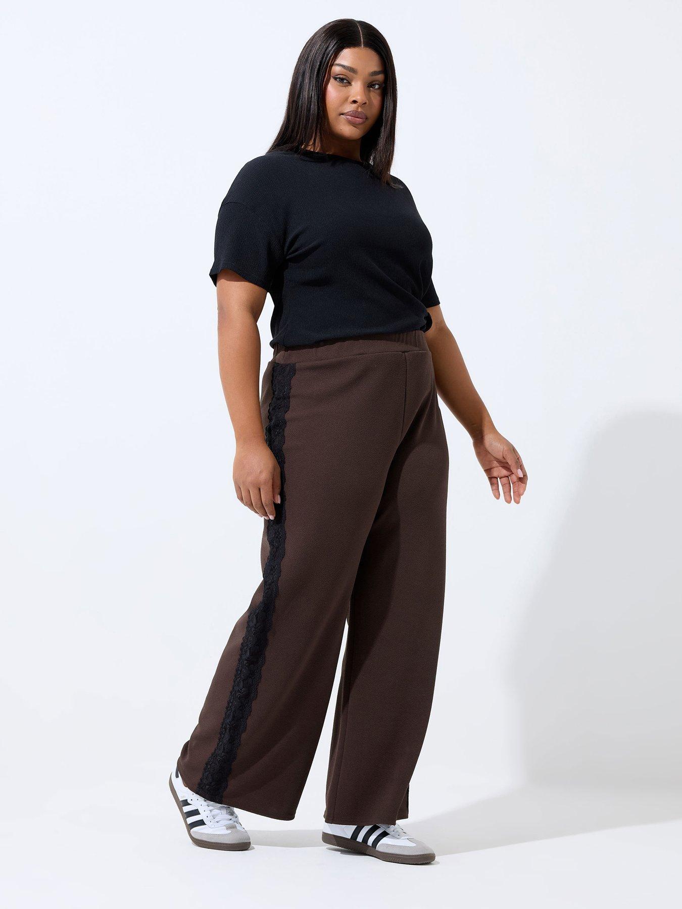 Yours Curve Lace Insert Trouser - Brown