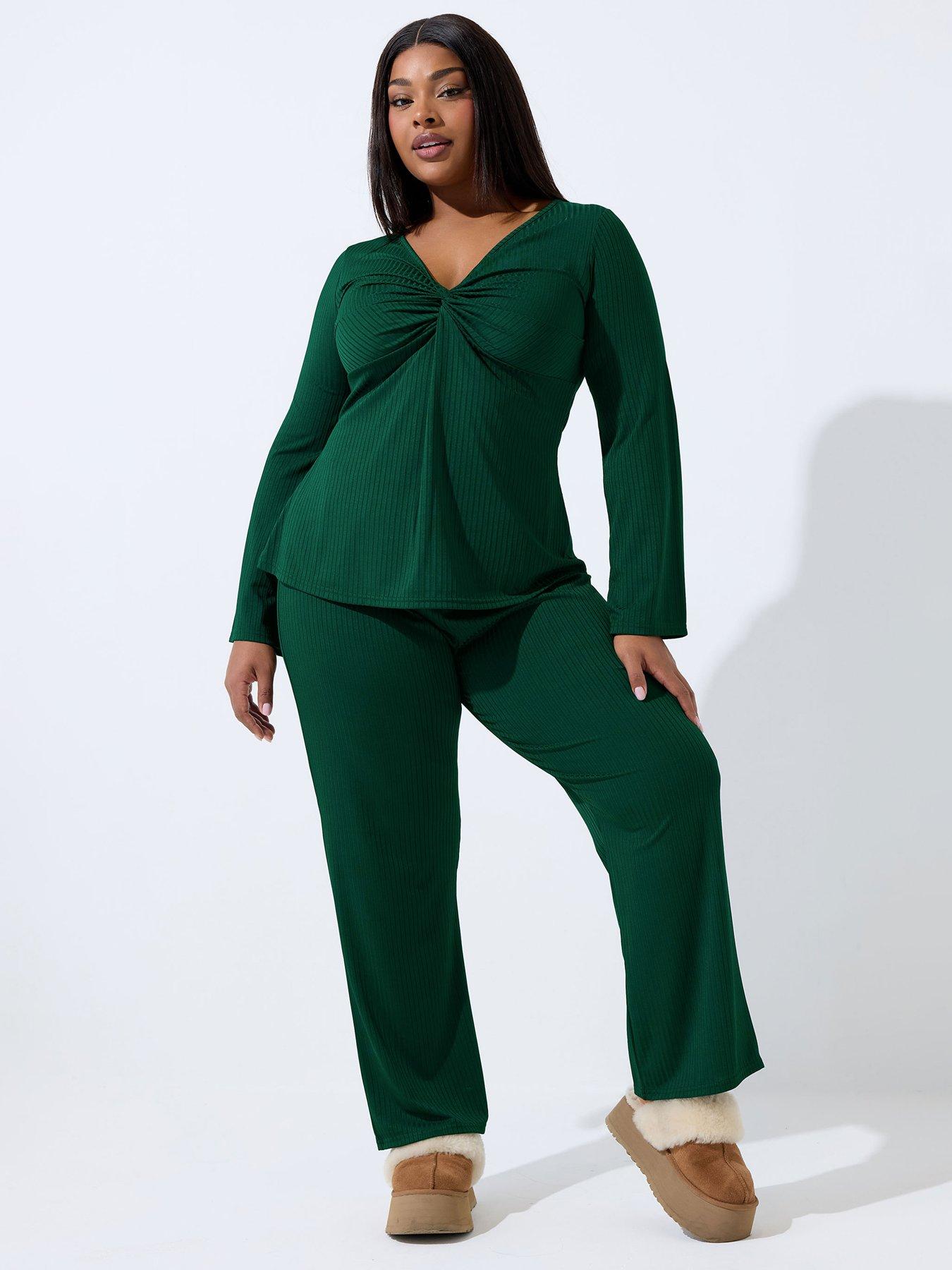 Image 3 of 5 of Yours Curve Rib Wide Leg Trousers