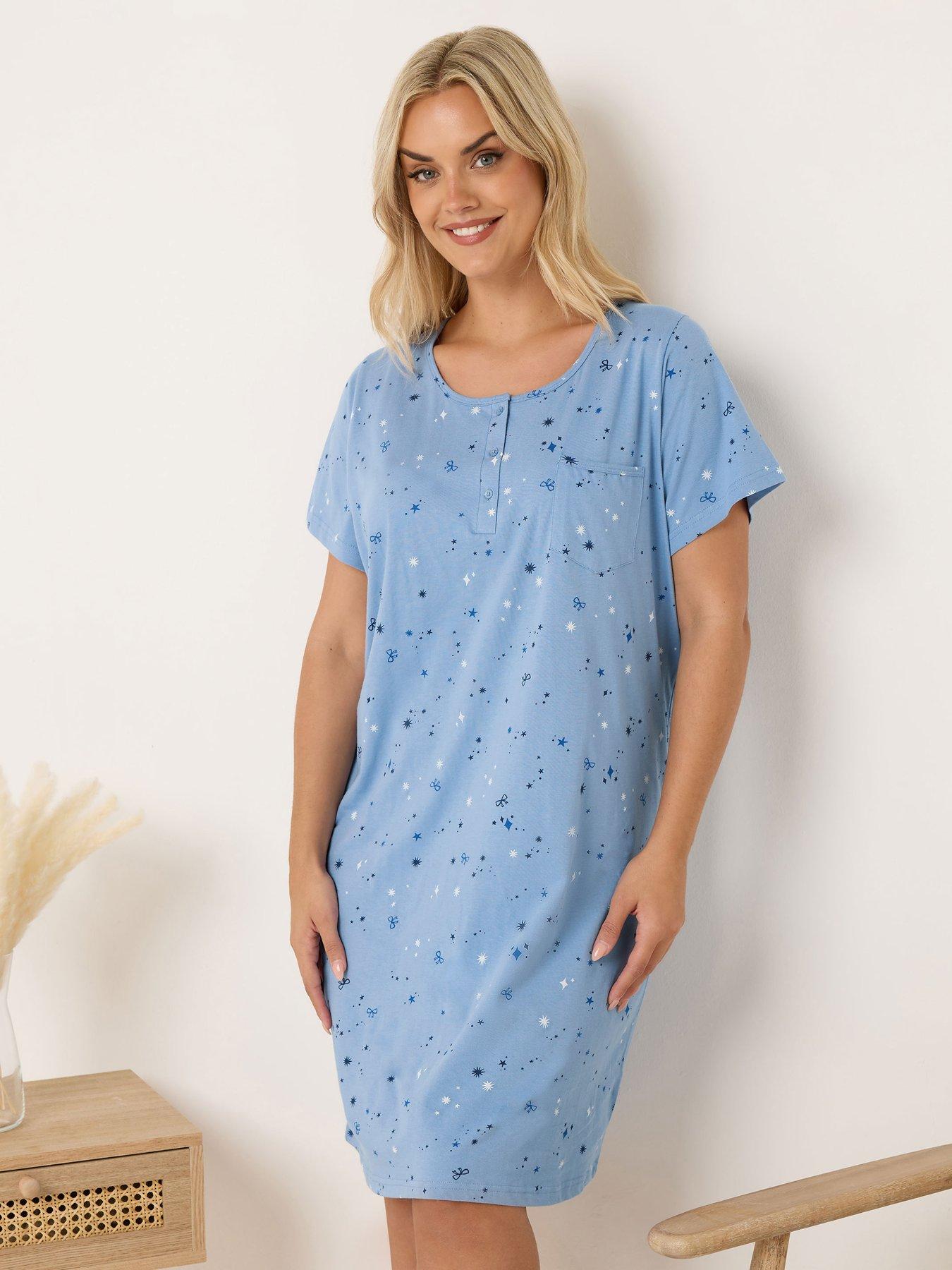 yours-curve-sparkle-bows-placket-nightdress-blue