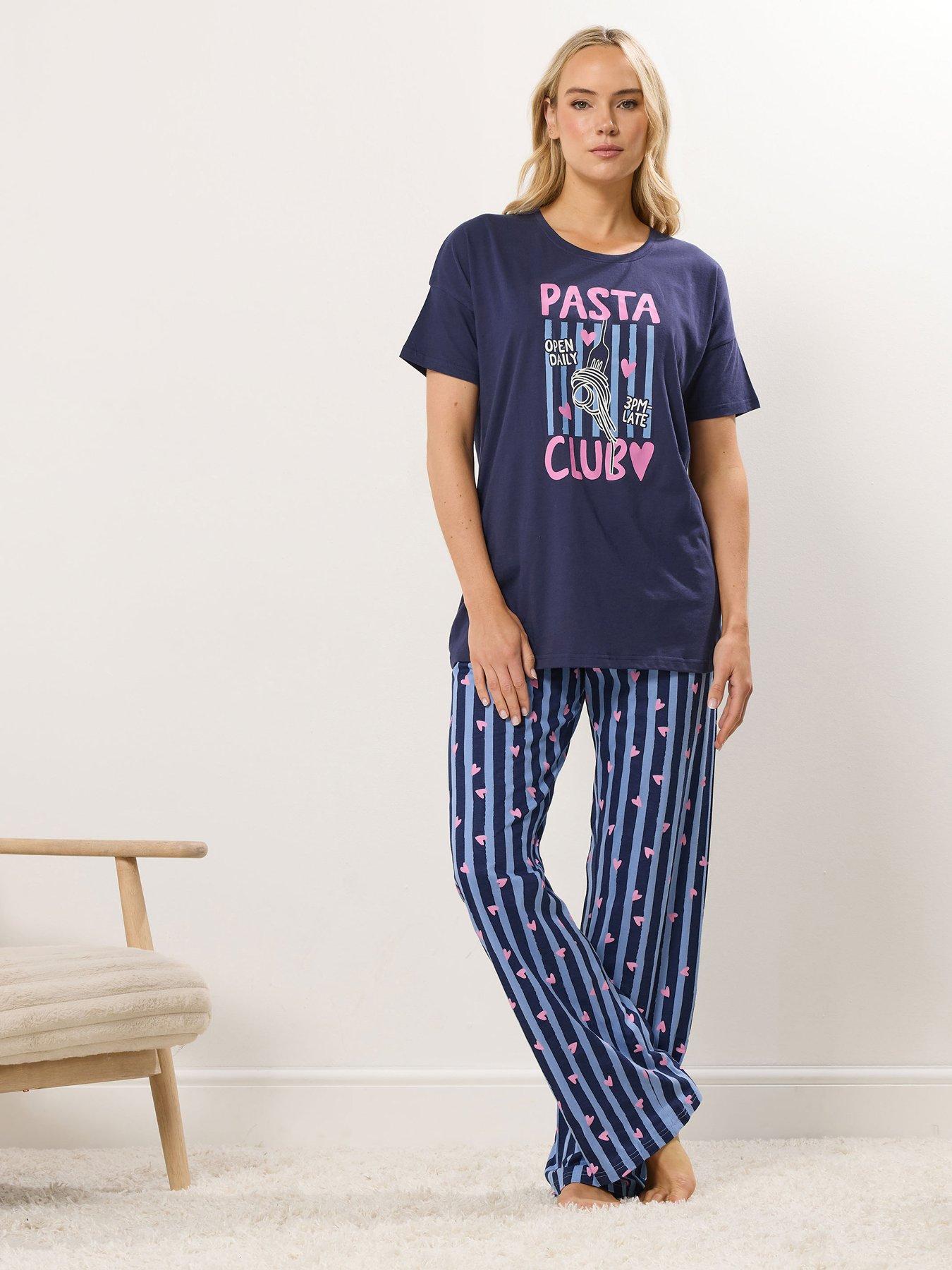 yours-tall-pasta-club-short-sleeve-wide-leg-pyjama-set-blue