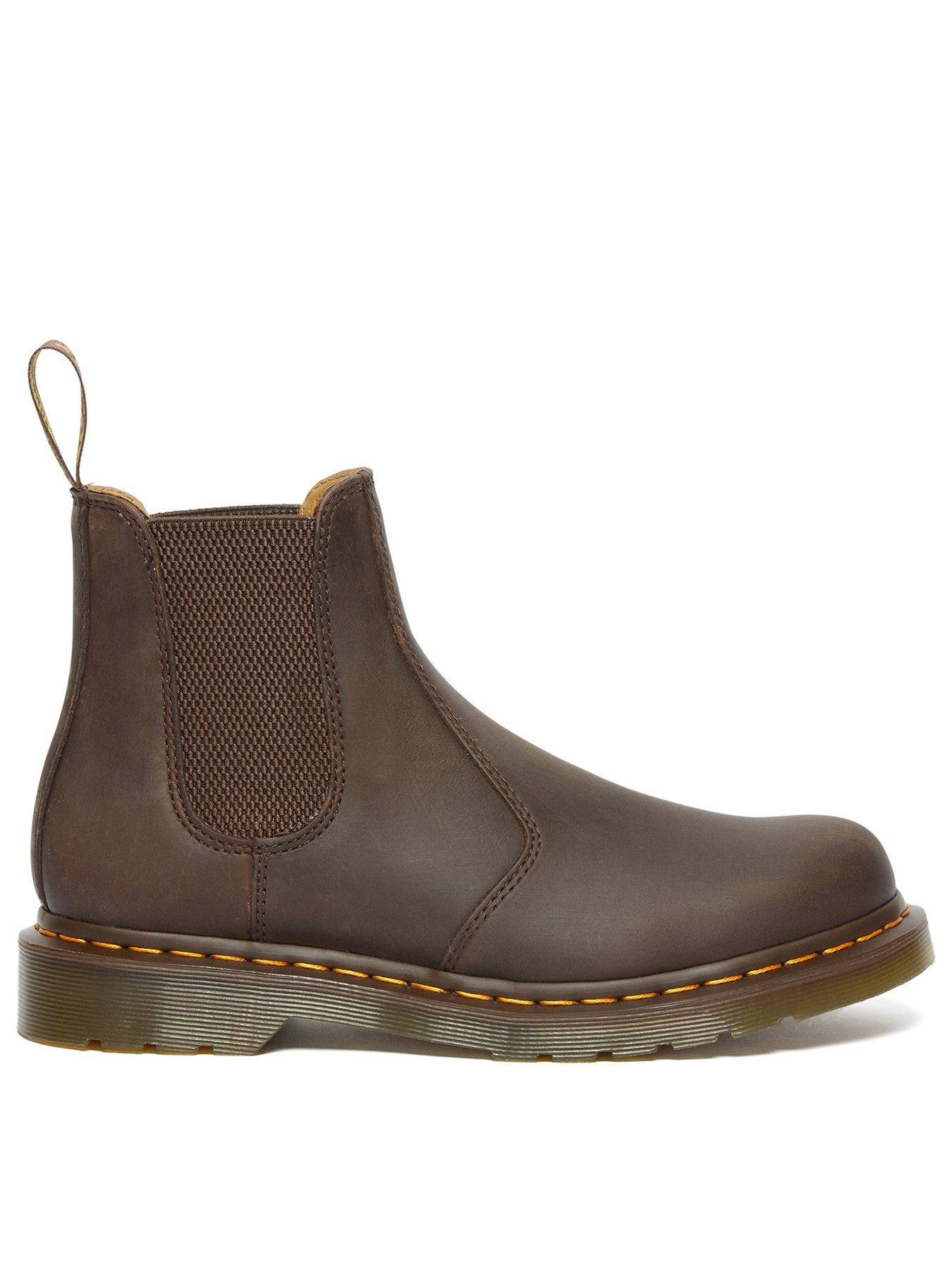 Dr Martens 2976 Crazy Horse Yellow Stitch Boots - Dark Brown