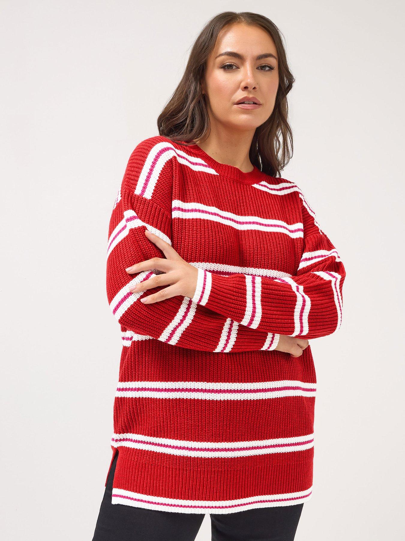 yours-curve-drop-shoulder-stripe-jumper-red
