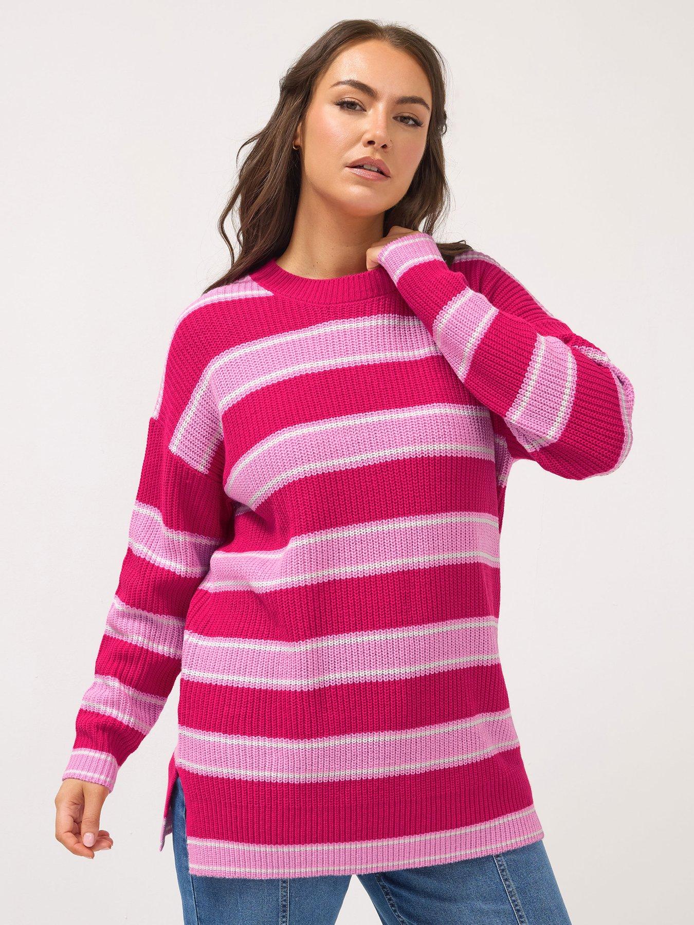 yours-curve-drop-shoulder-stripe-jumper-pink