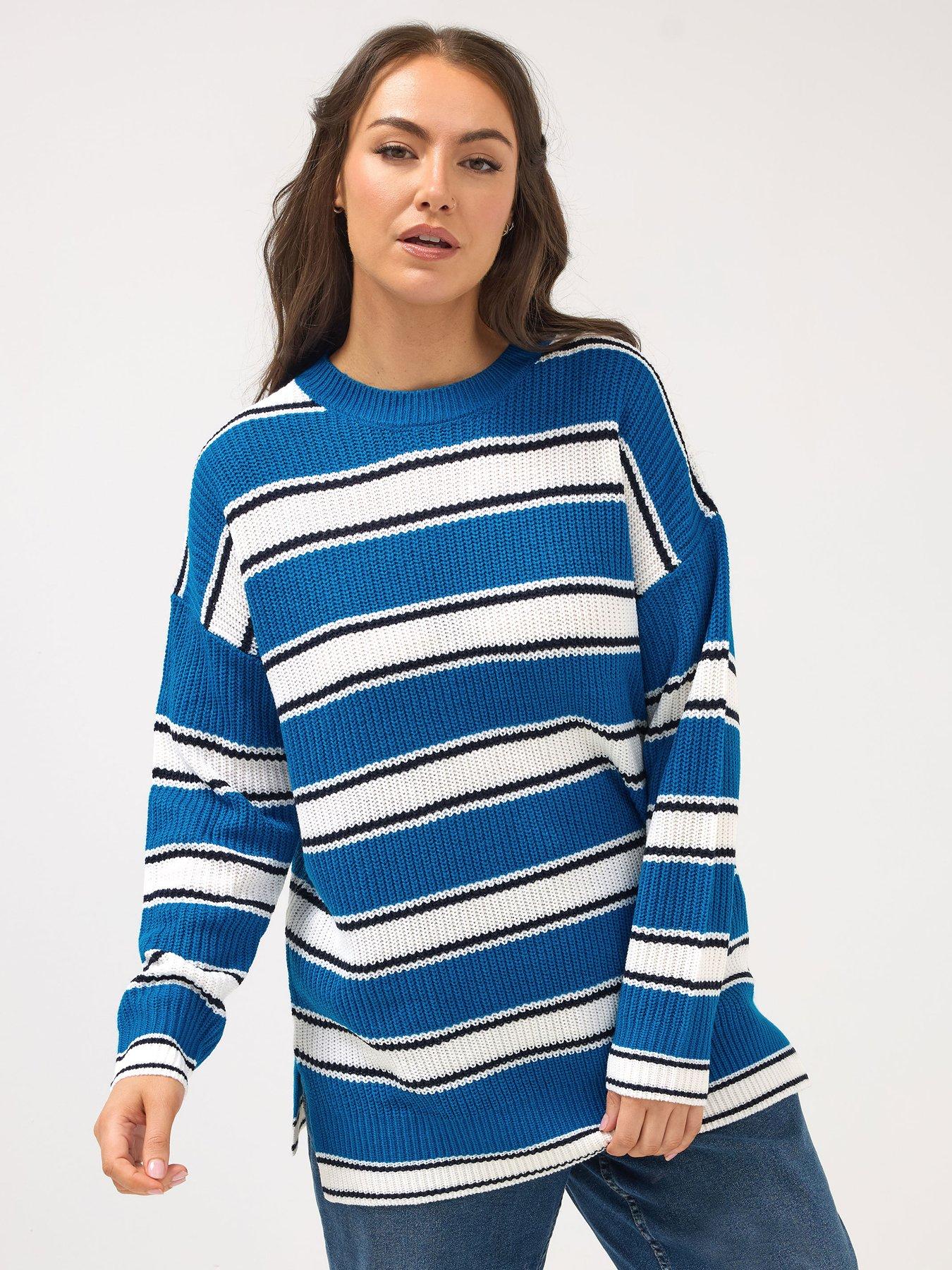 Yours Curve Drop Shoulder Stripe Jumper - Blue