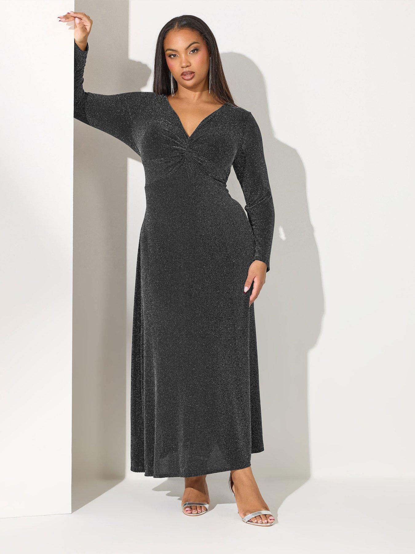 Yours Curve Metallic Knot Front Dress - Black