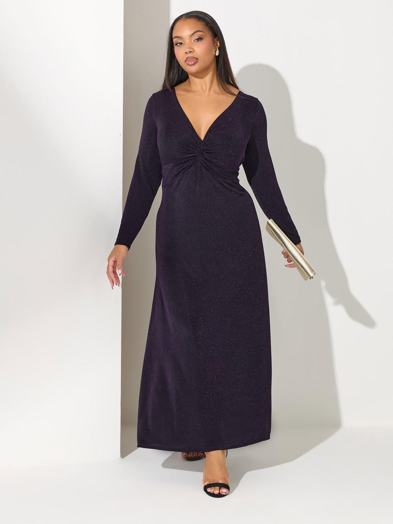 Yours Curve Metallic Knot Front Dress - Purple