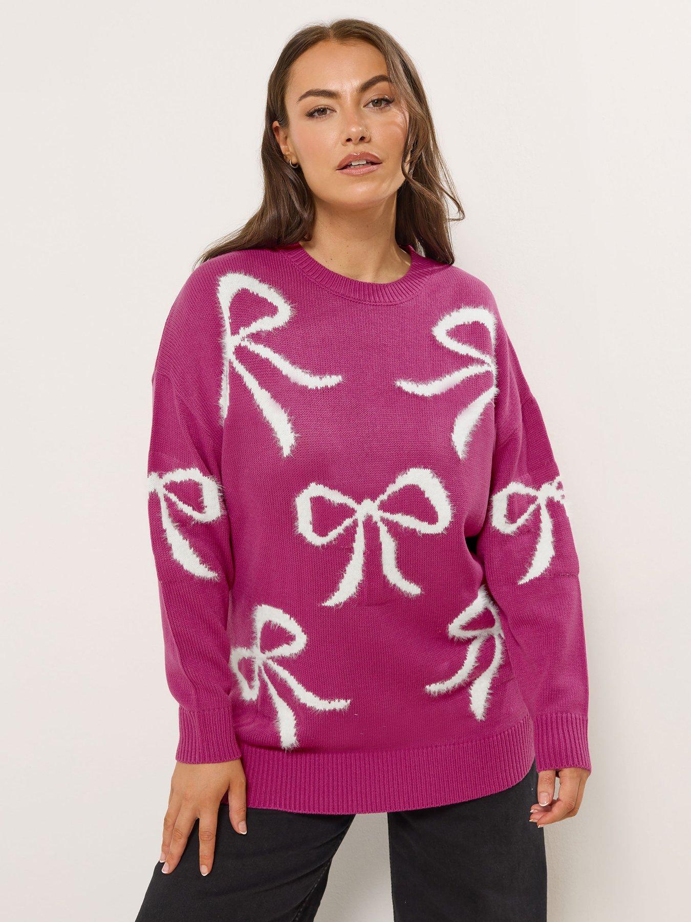 Yours Curve Fluffy Bow Jumper - Pink