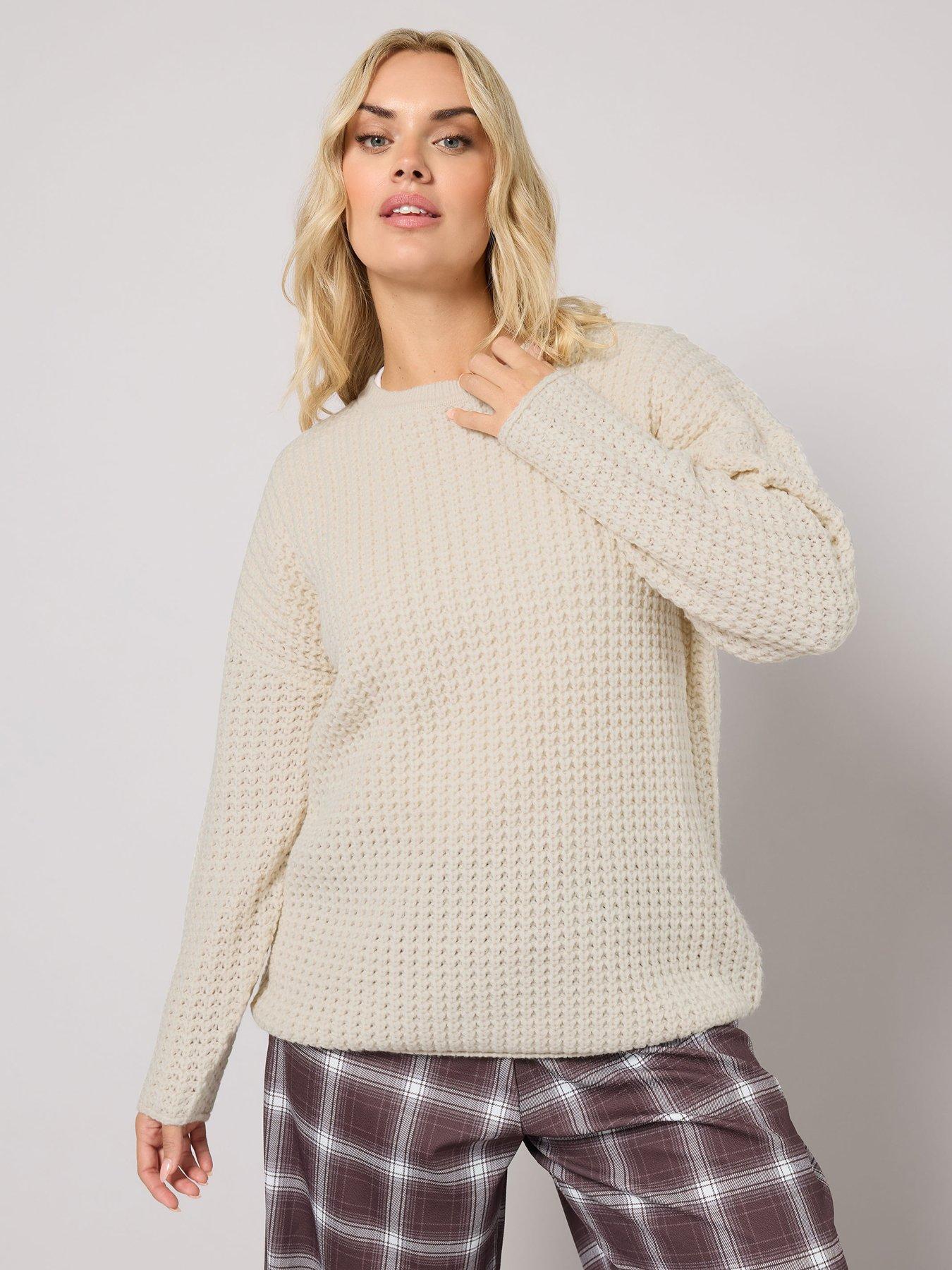 Yours Curve Waffle Knit Jumper - Ivory