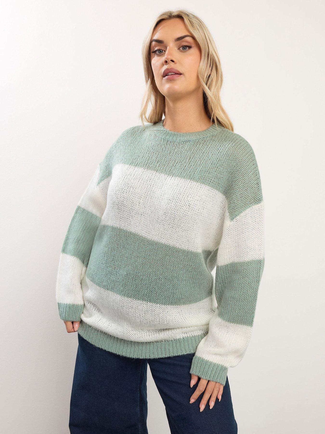 Yours Curve Yarn Stripe Jumper - Green