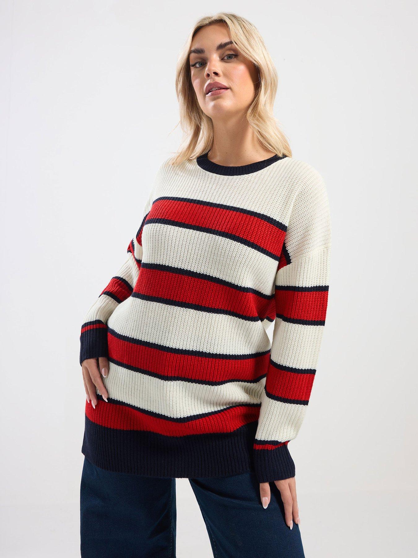 Yours Curve Drop Shoulder Stripe Jumper - Red