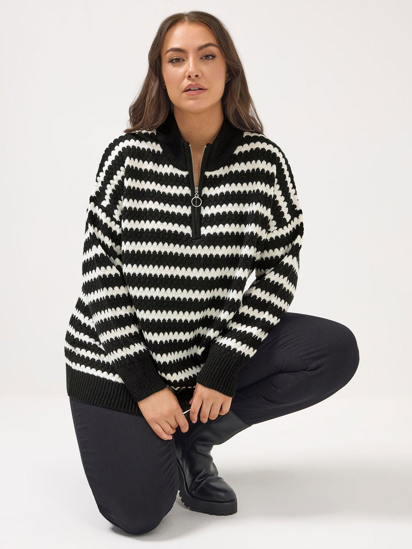 yours-curve-quarter-zip-scallop-stripe-jumper-black