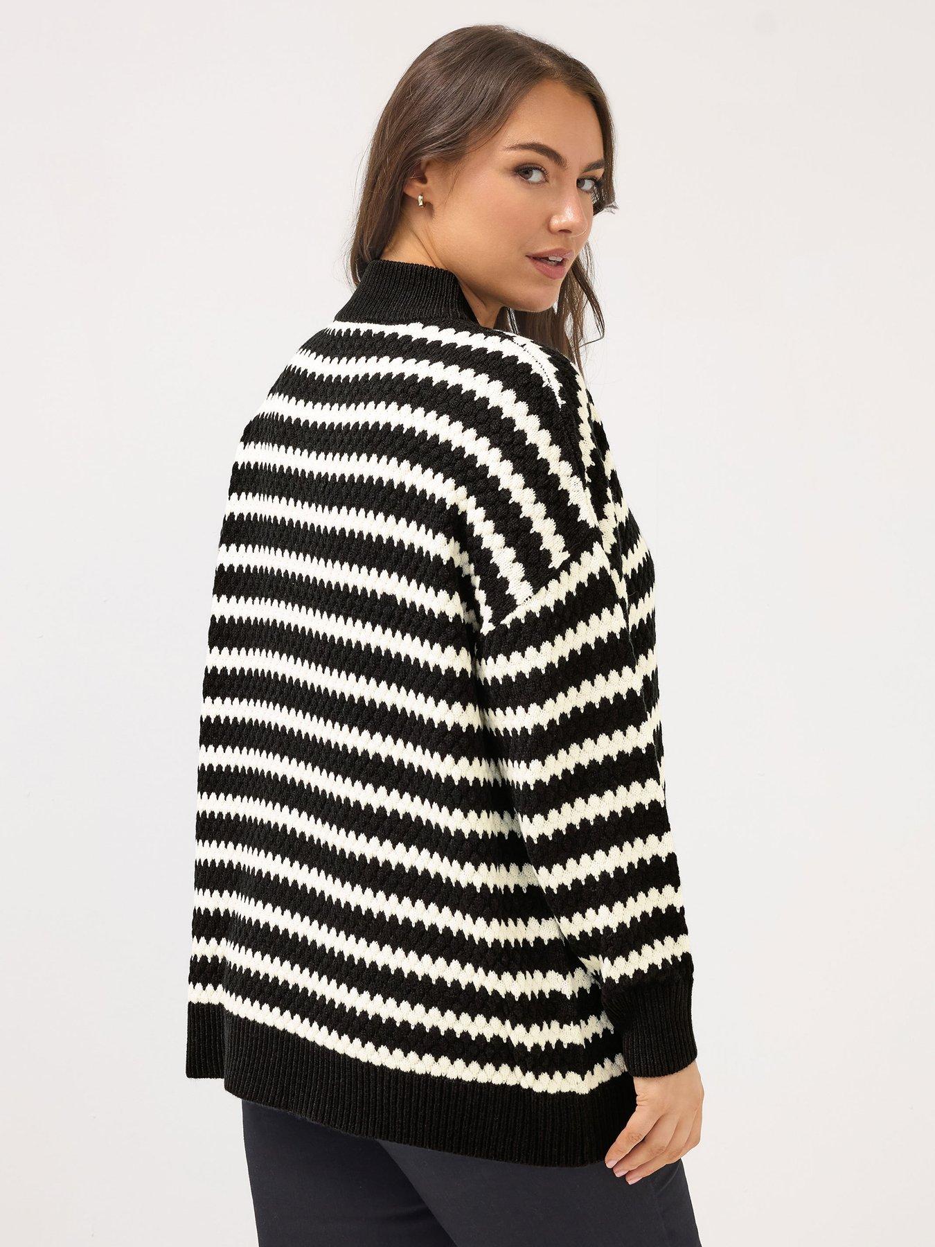 yours-curve-quarter-zip-scallop-stripe-jumper-blackstillFront