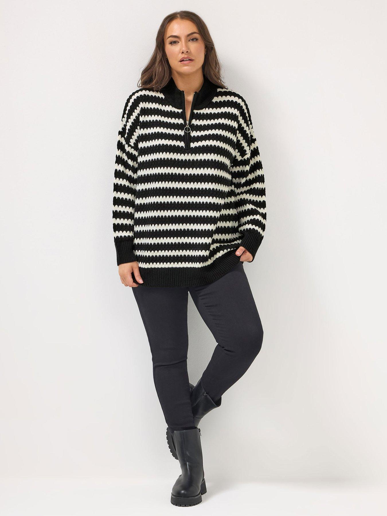 yours-curve-quarter-zip-scallop-stripe-jumper-blackback