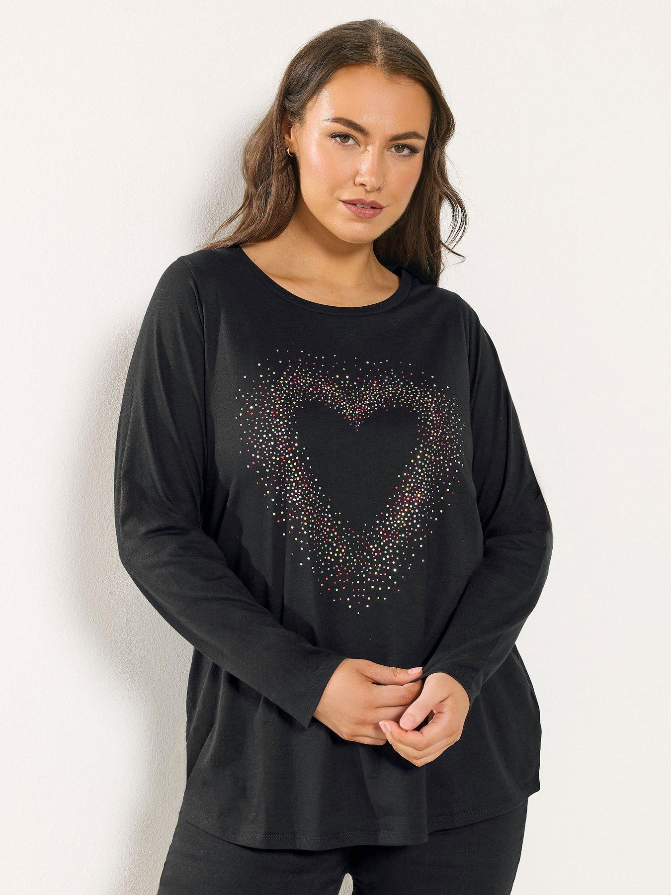 yours-curve-long-sleeve-heart-print-t-shirt-black