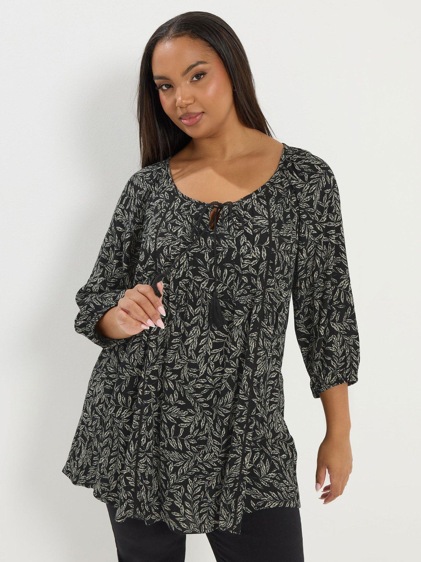 yours-curve-34-sleeve-tie-front-top-black