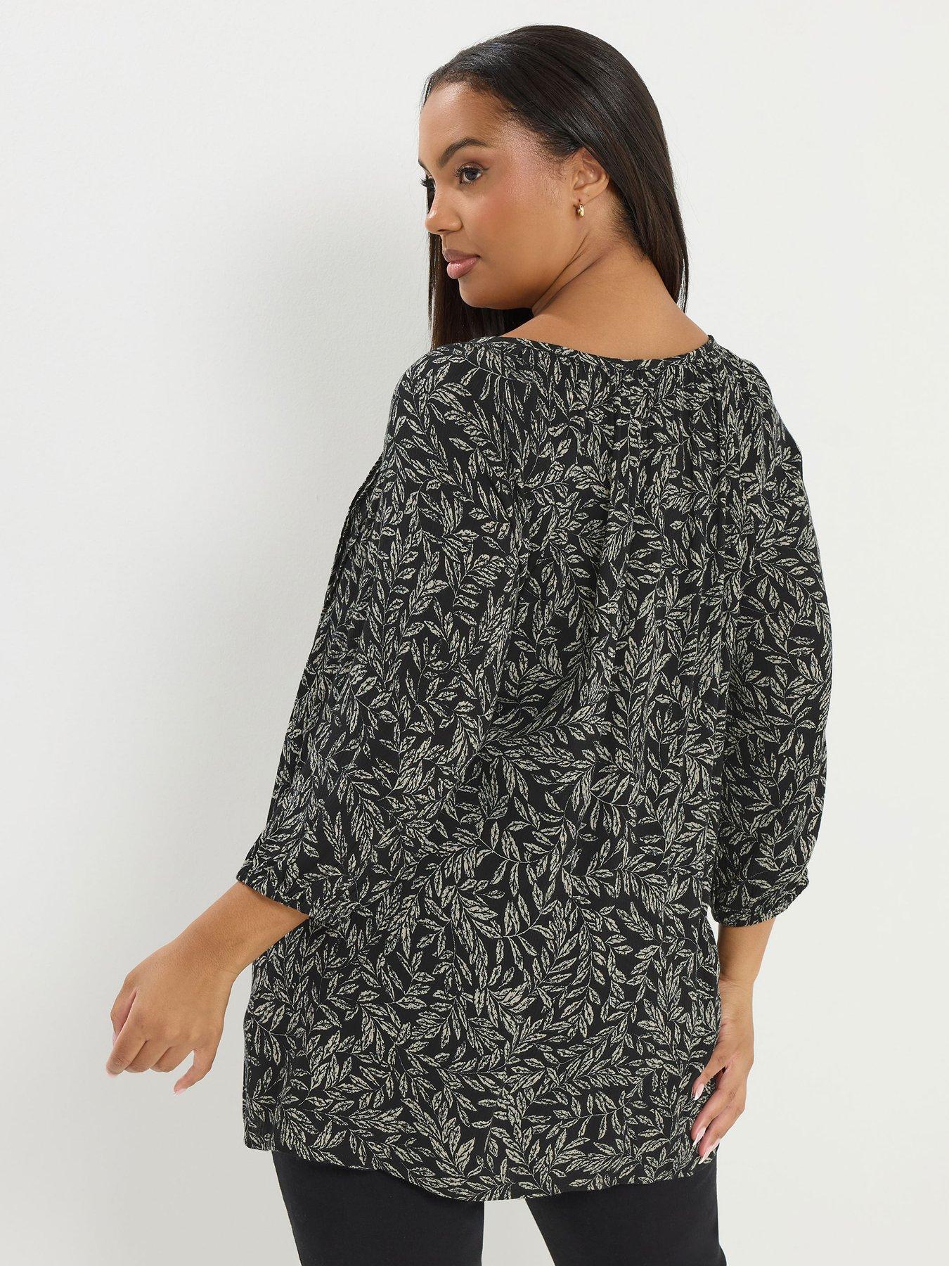 yours-curve-34-sleeve-tie-front-top-blackstillFront