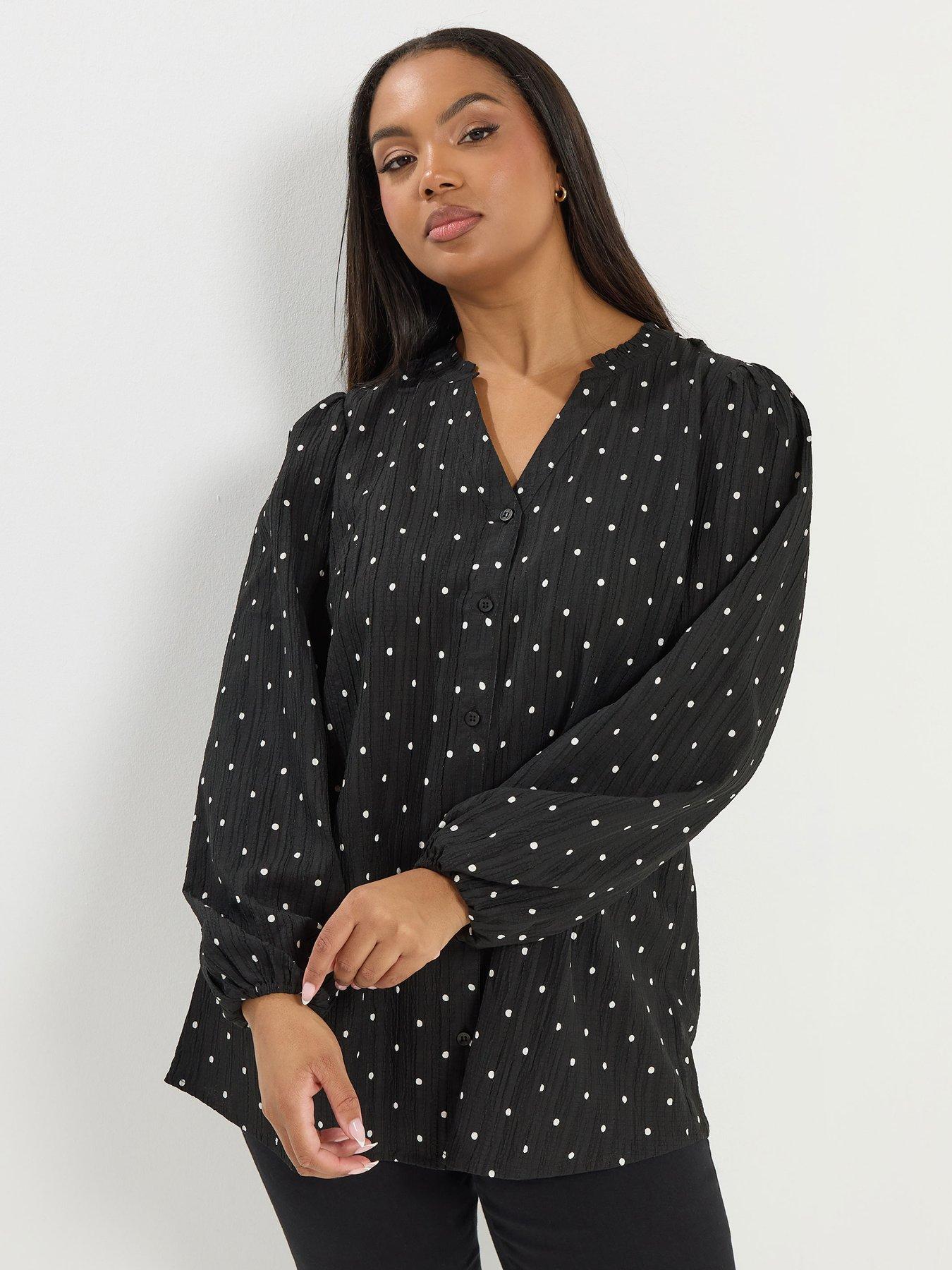 yours-curve-textured-notch-neck-blouse-blackfront