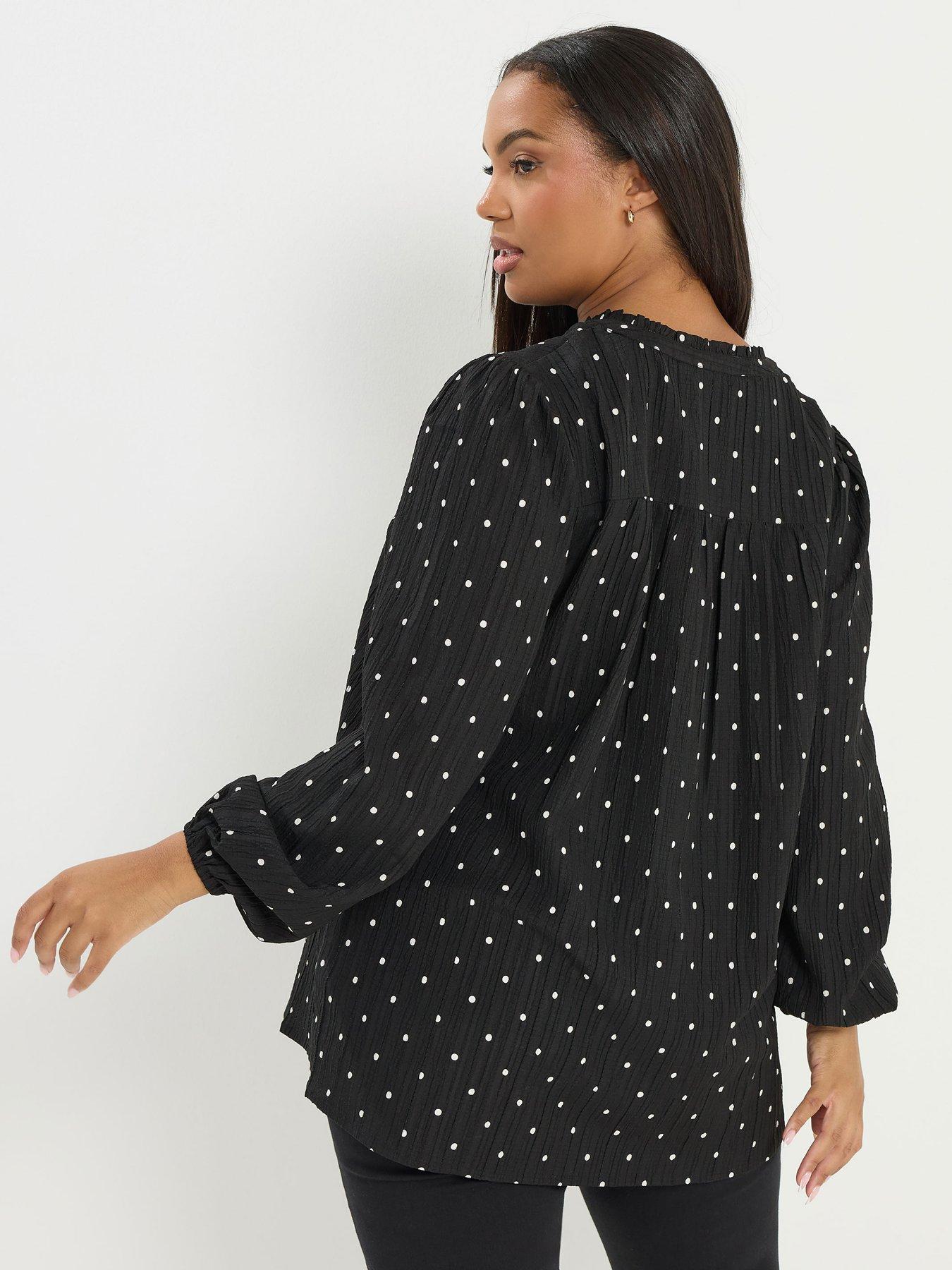 yours-curve-textured-notch-neck-blouse-blackstillFront