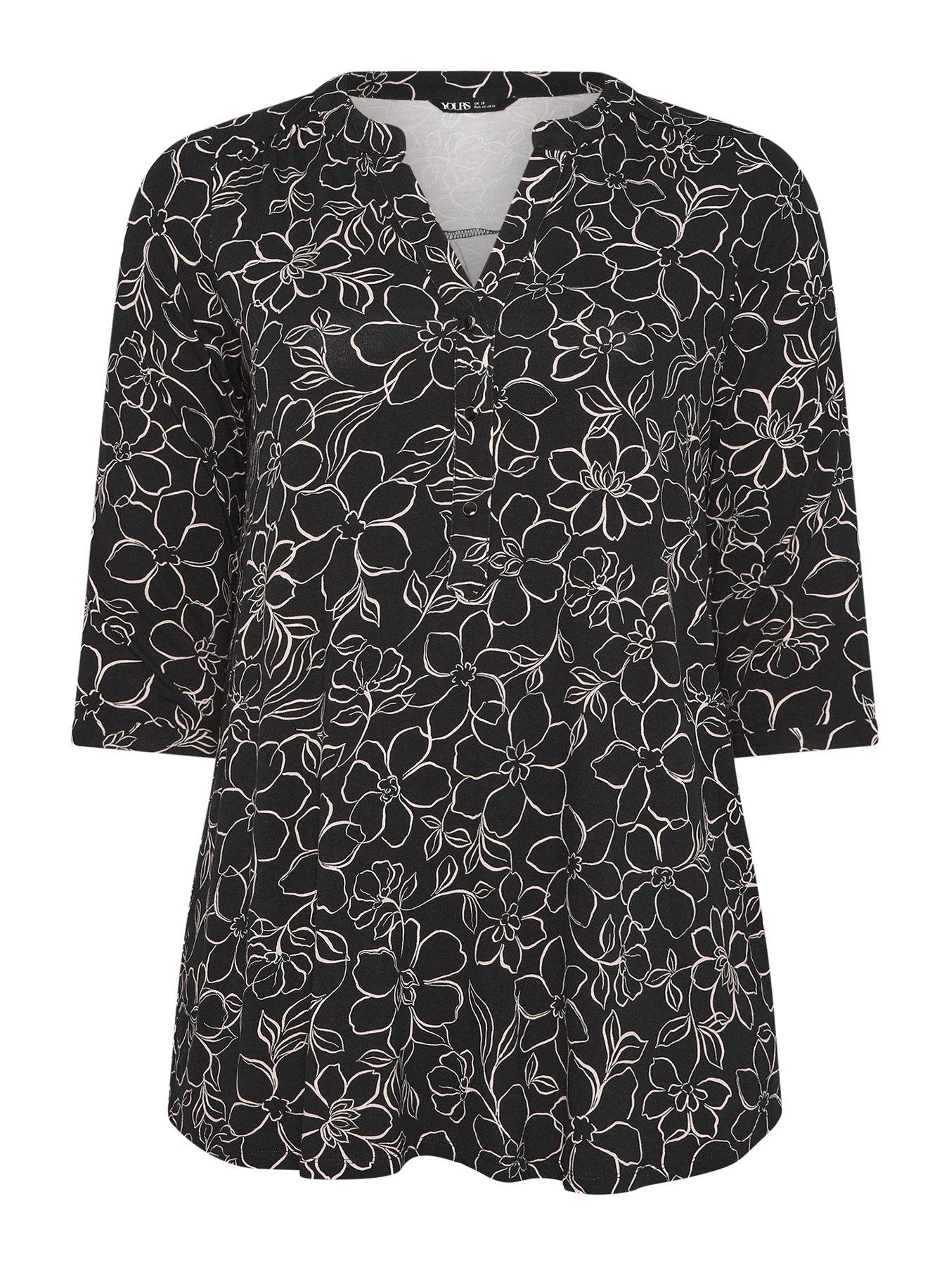 Image 5 of 5 of Yours Curve 3/4 Sleeve Placket Top - Black