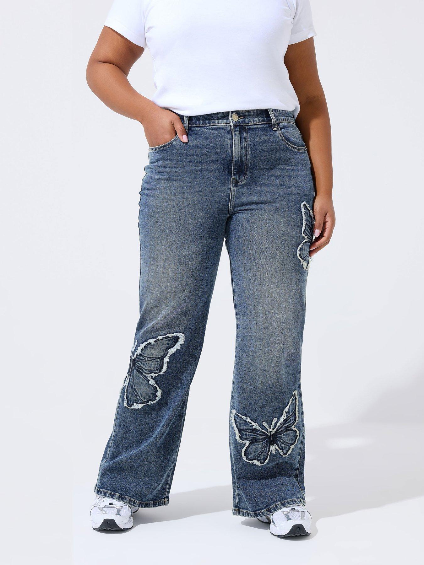 yours-curve-butterfly-embroidered-jeans-bluefront