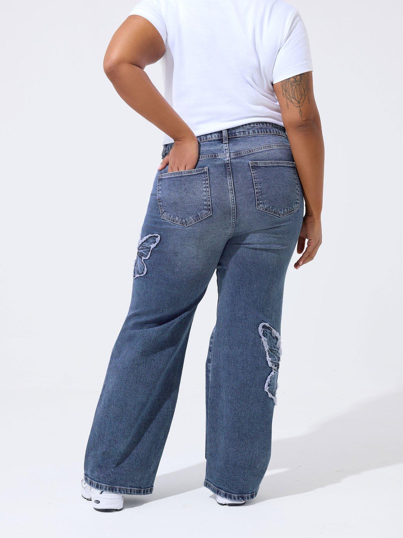 Image 2 of 5 of Yours Curve Butterfly Embroidered Jeans - Blue