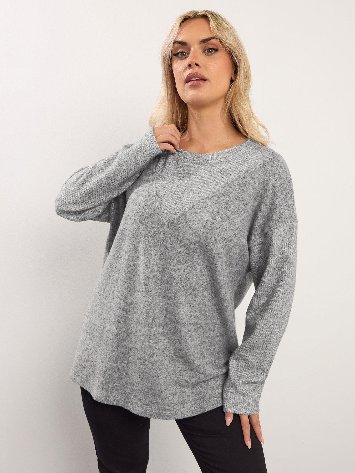yours-curve-ribbed-jumper-grey