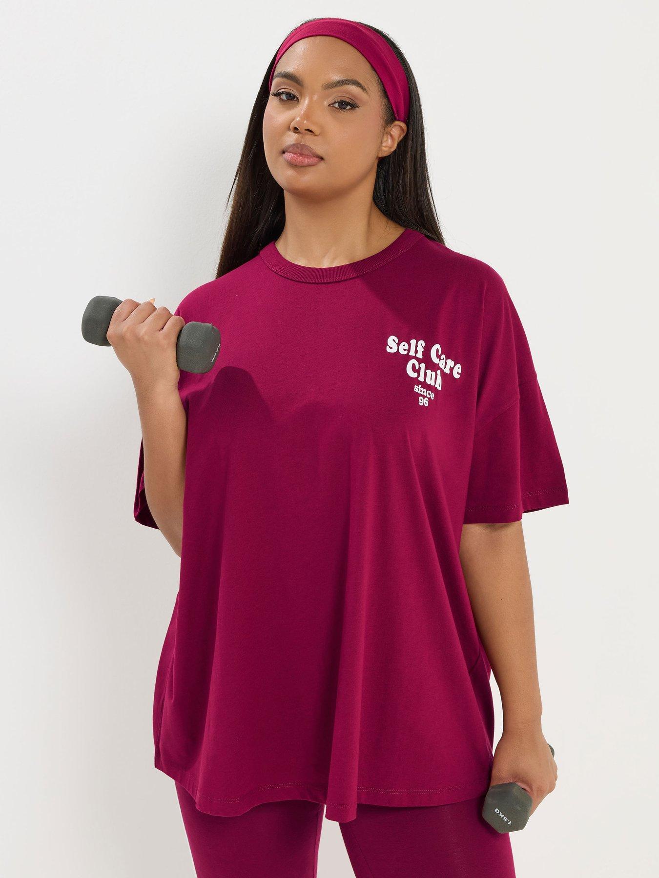 Yours Curve Self Care Club Active T-Shirt - Red