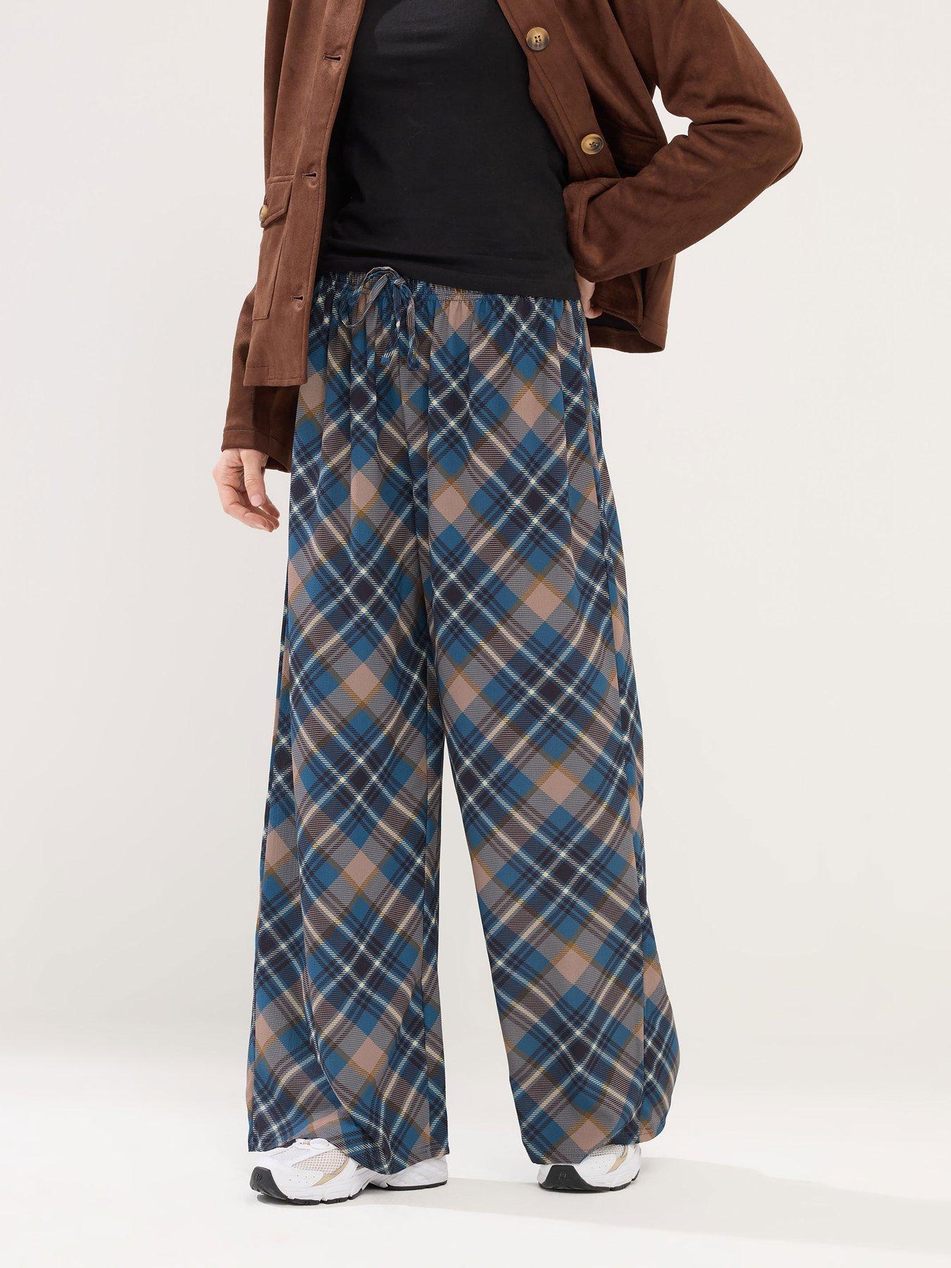 PixieGirl Petite Check Wide Leg Trouser - Blue