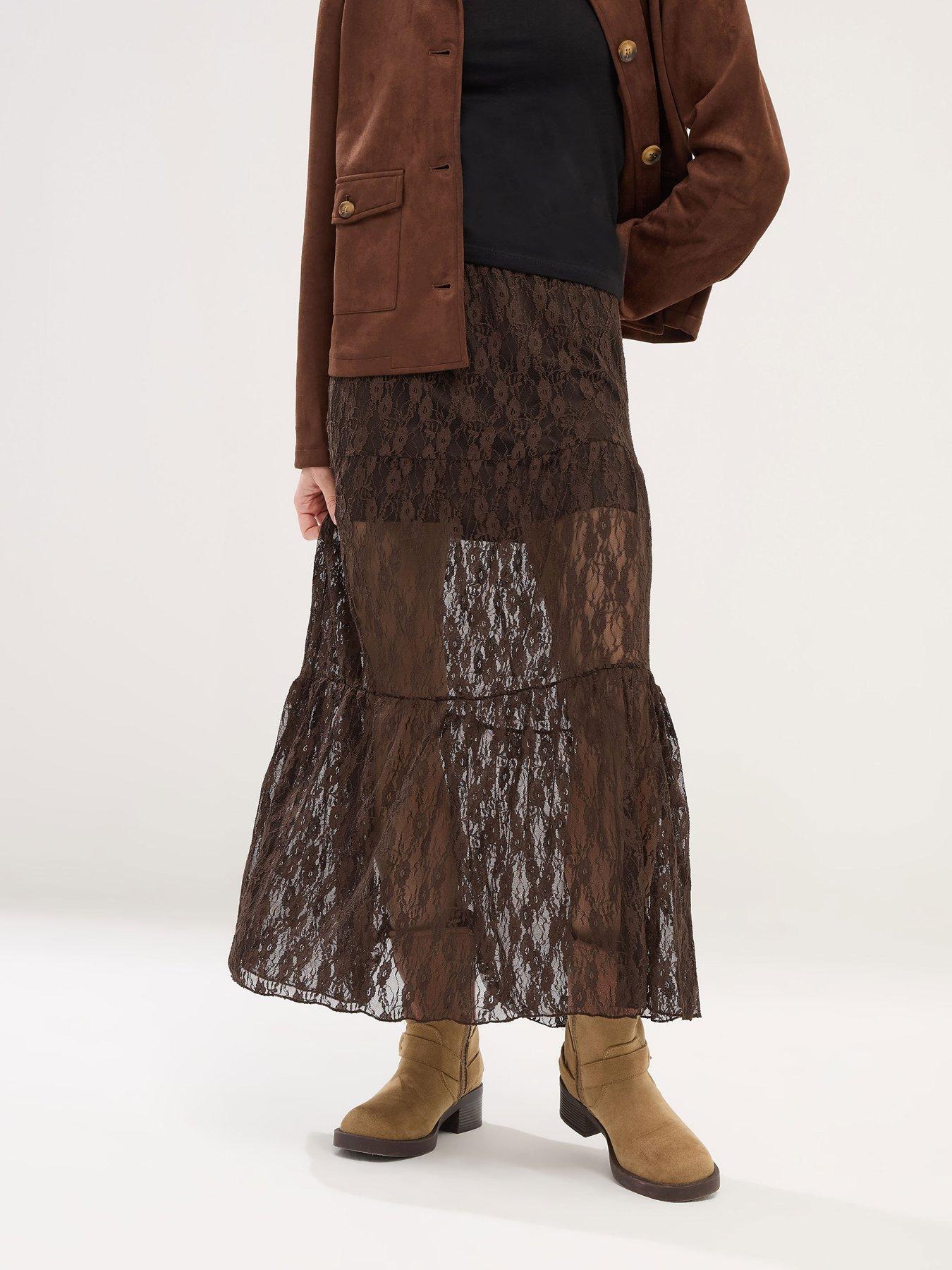 pixiegirl-petite-lined-lace-maxi-skirt-brown
