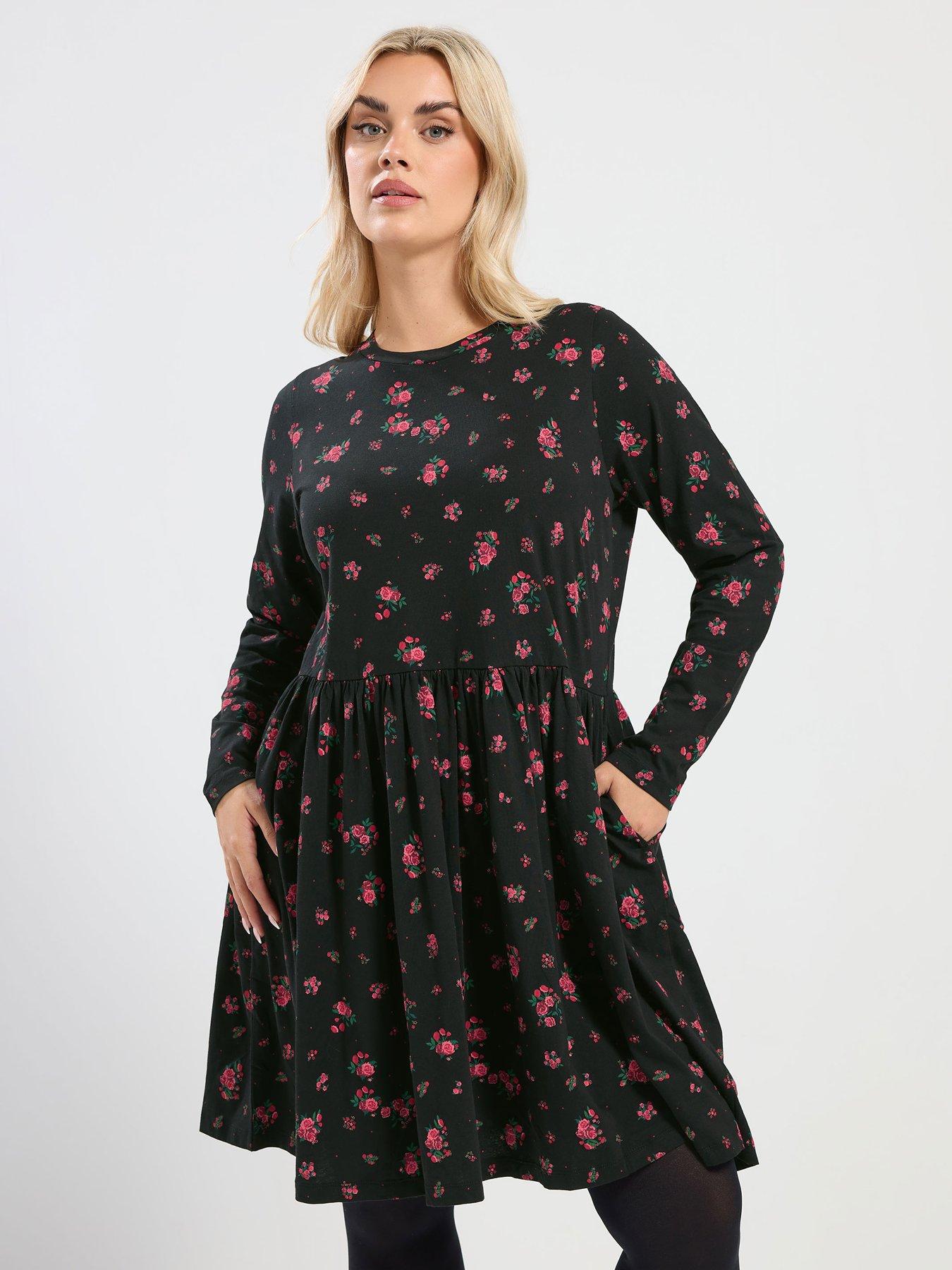 yours-curve-rose-print-peplum-mini-dress-pinkfront