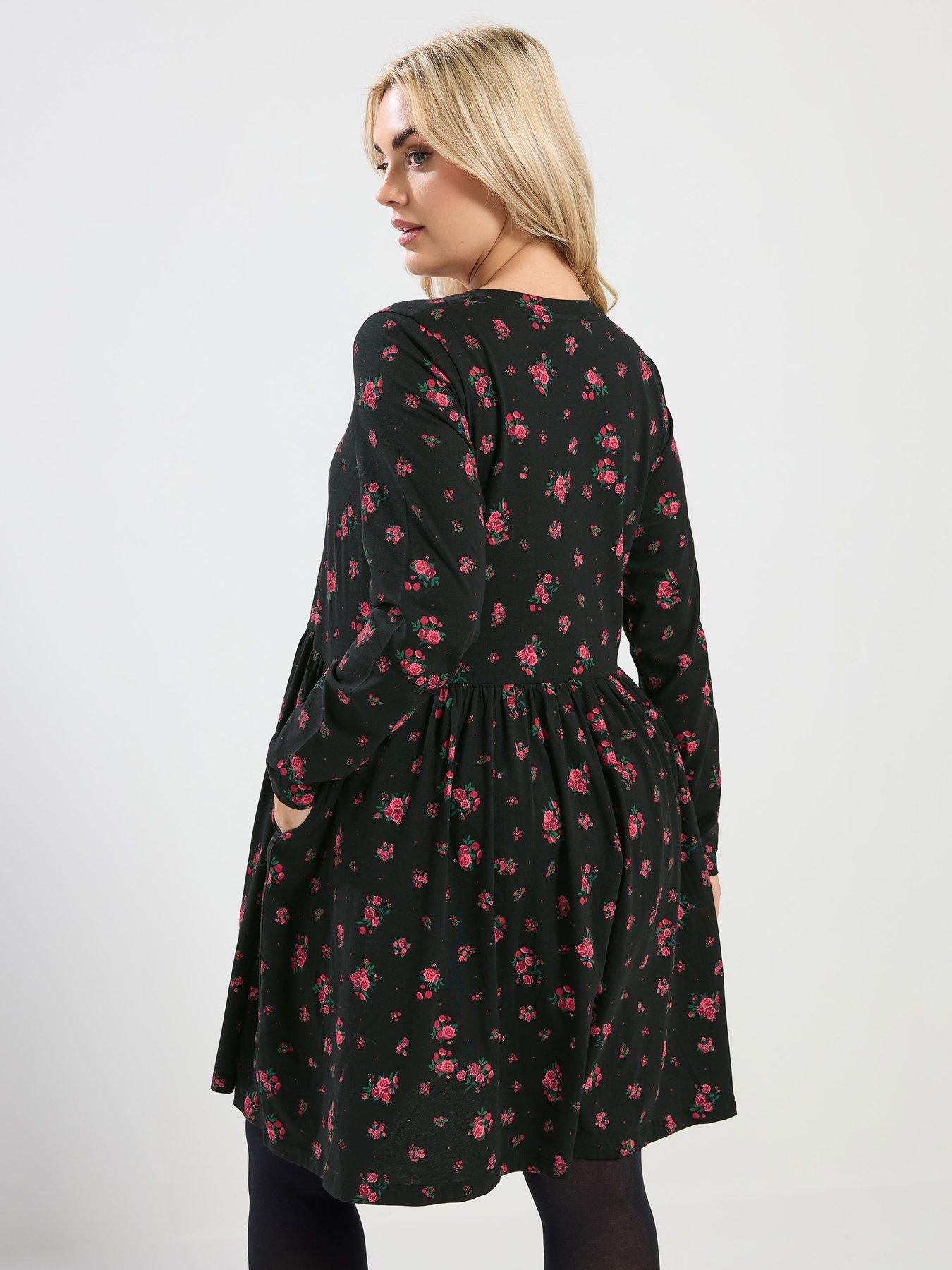 yours-curve-rose-print-peplum-mini-dress-pinkstillFront