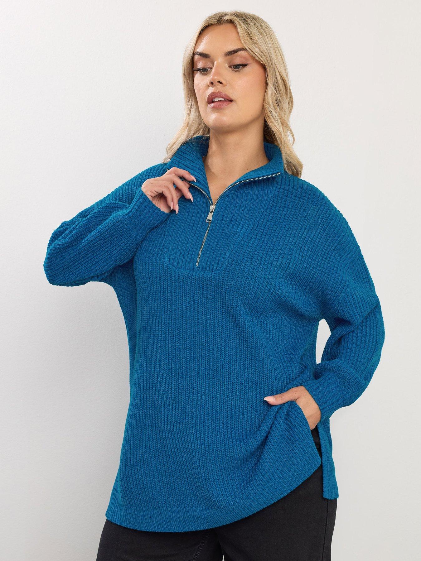 Image 1 of 4 of Yours Curve Quarter Zip Jumper - Blue