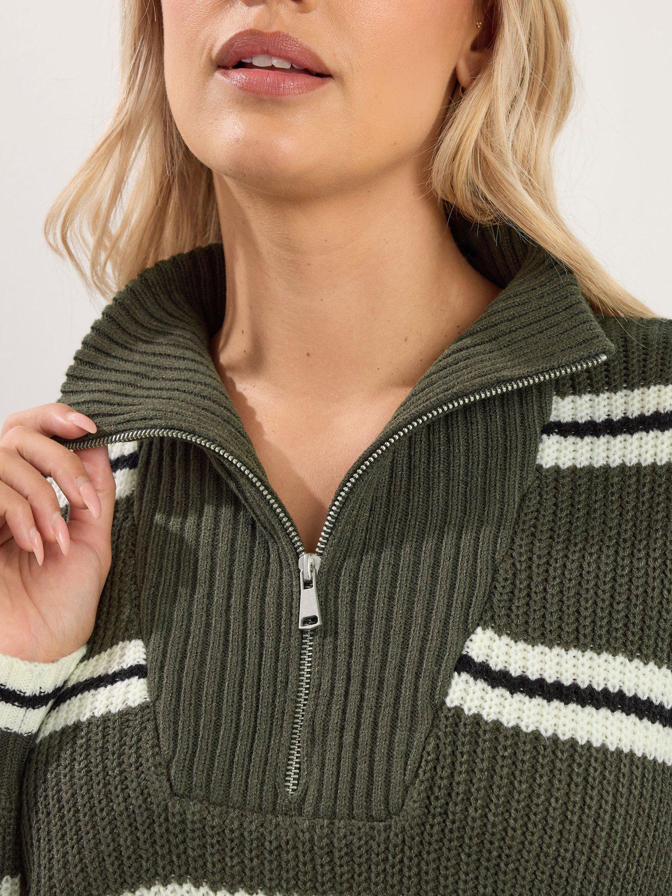 yours-curve-quarter-zip-jumper-greenoutfit