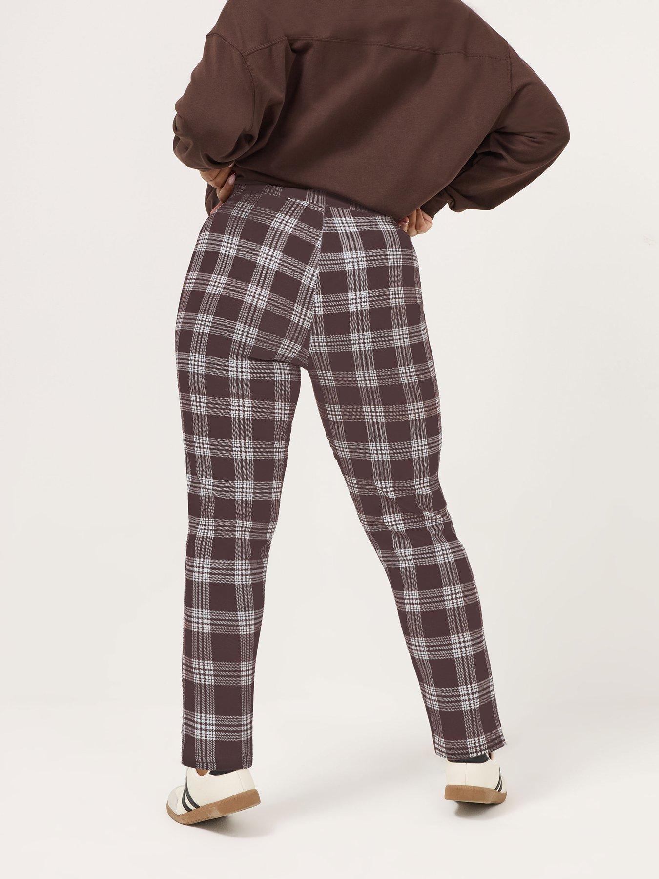 yours-curve-knitted-crepe-check-tapered-trousers-brownstillFront