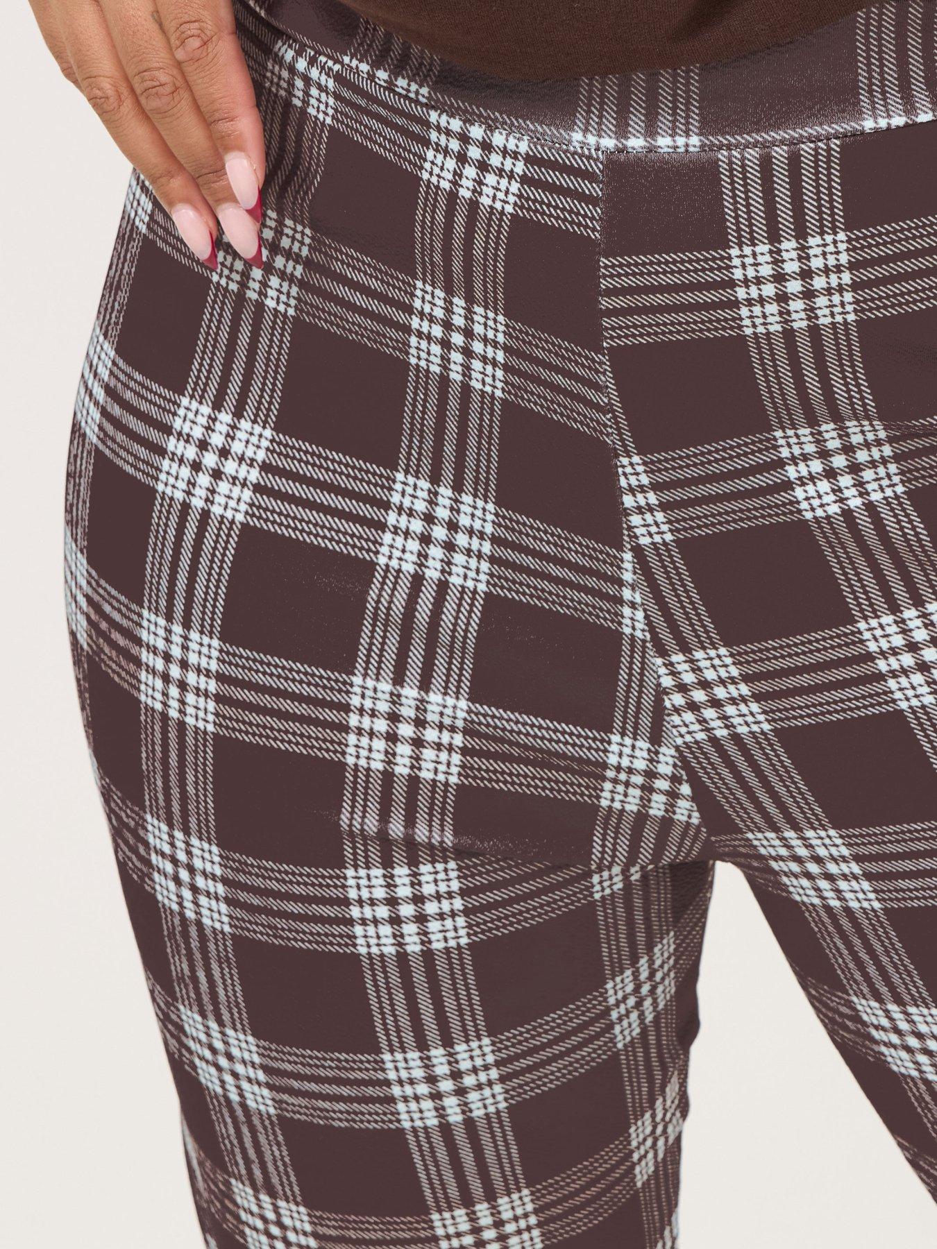 yours-curve-knitted-crepe-check-tapered-trousers-brownoutfit