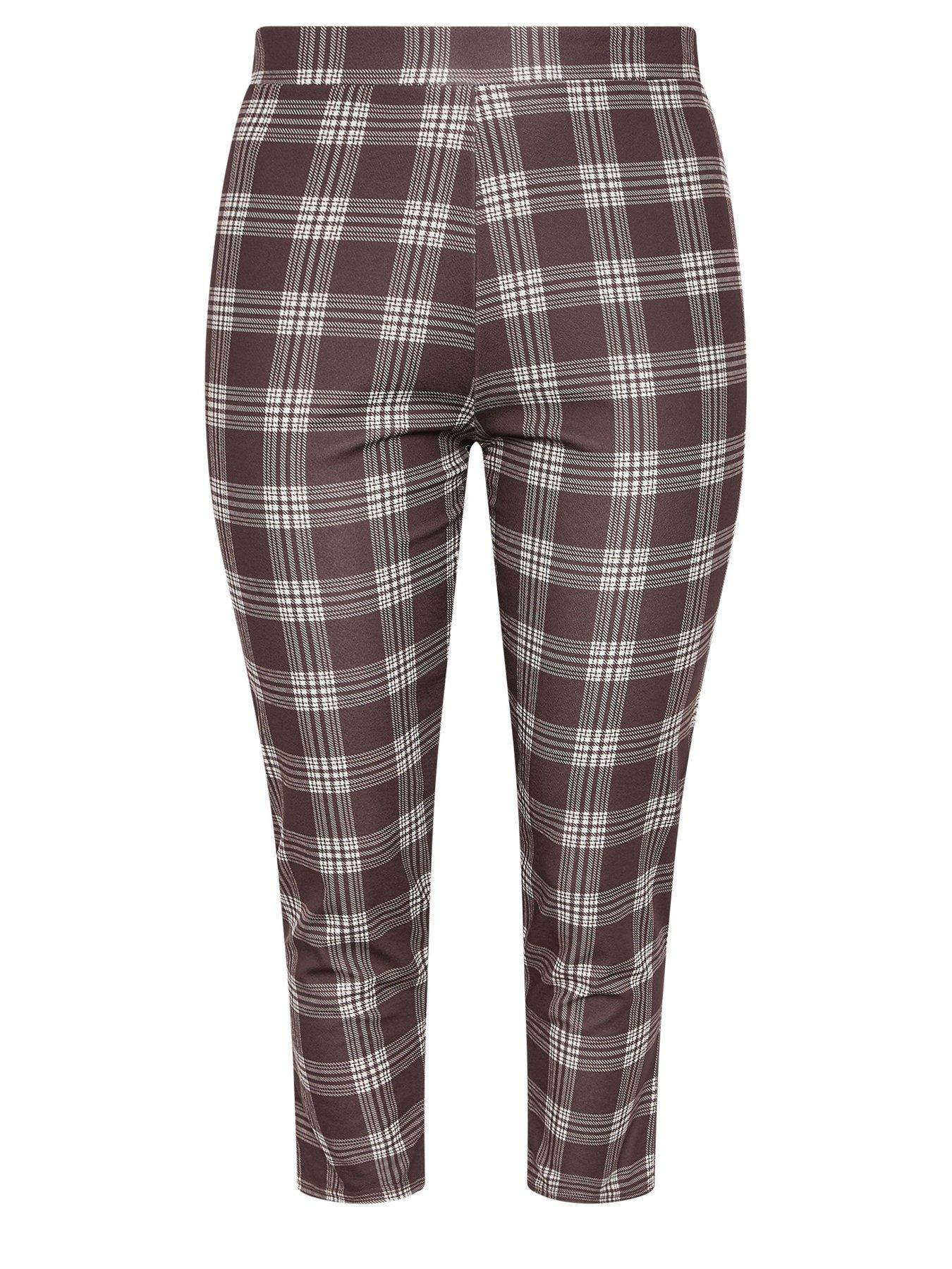 yours-curve-knitted-crepe-check-tapered-trousers-browndetail