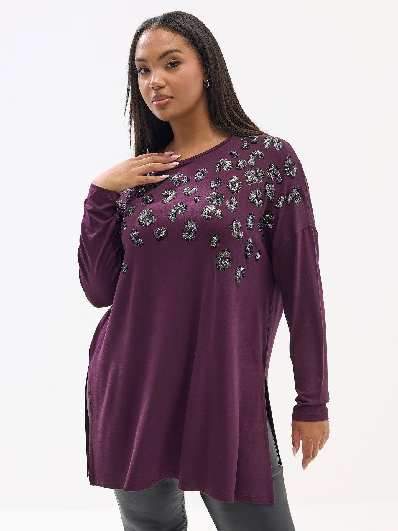 yours-curve-drop-shoulder-sequin-top-purple