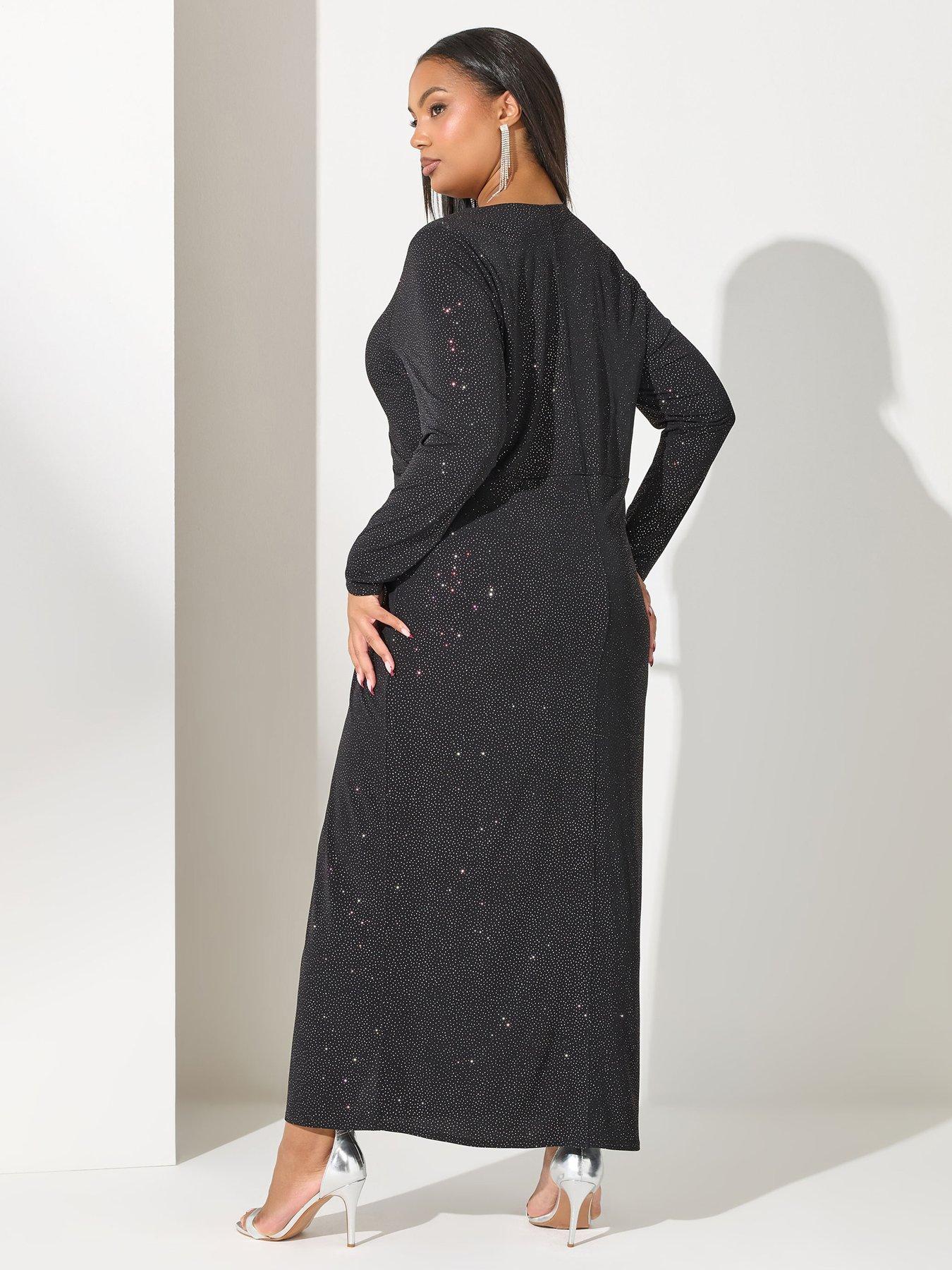 yours-curve-glitter-knot-front-maxi-dress-blackstillFront
