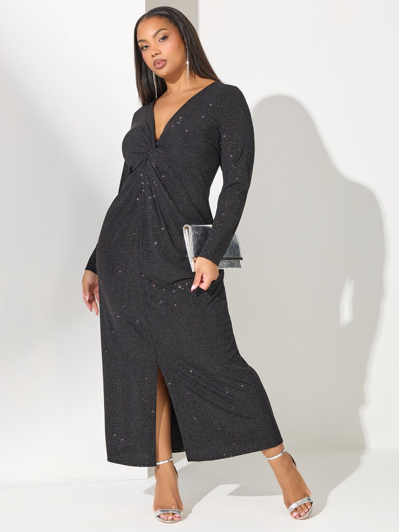 yours-curve-glitter-knot-front-maxi-dress-blackback