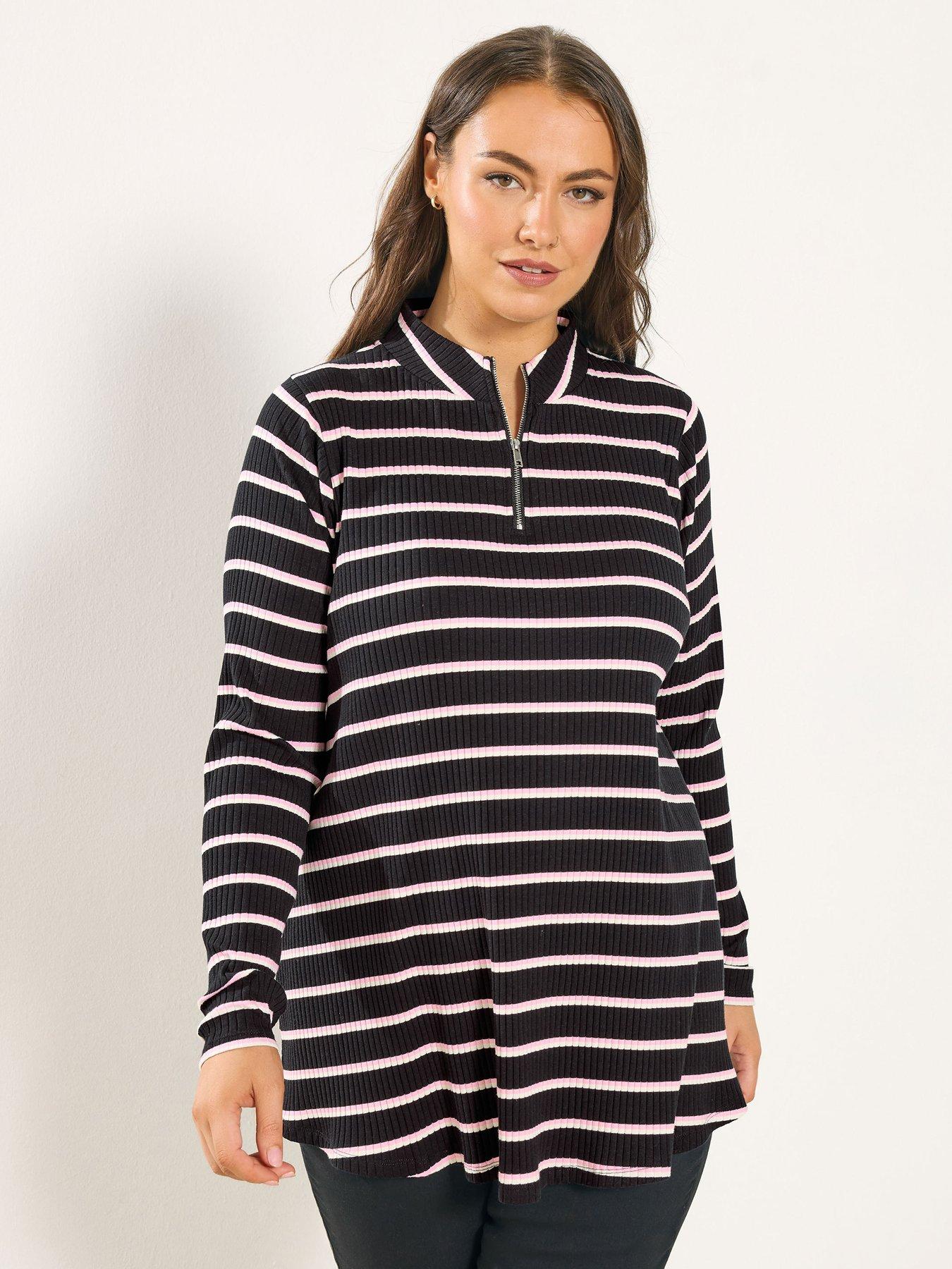 yours-curve-striped-quarter-zip-top-black