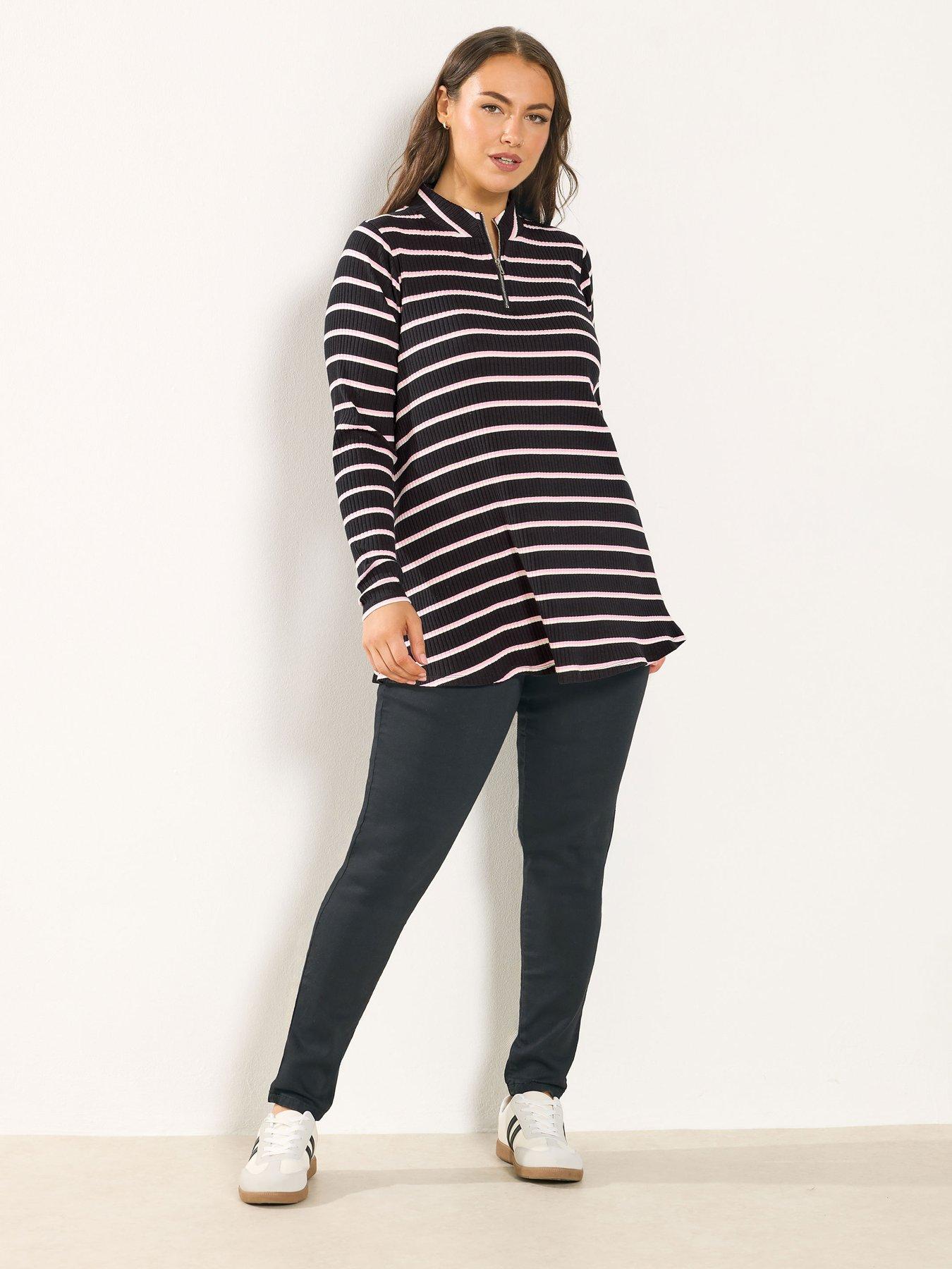 yours-curve-striped-quarter-zip-top-blackback