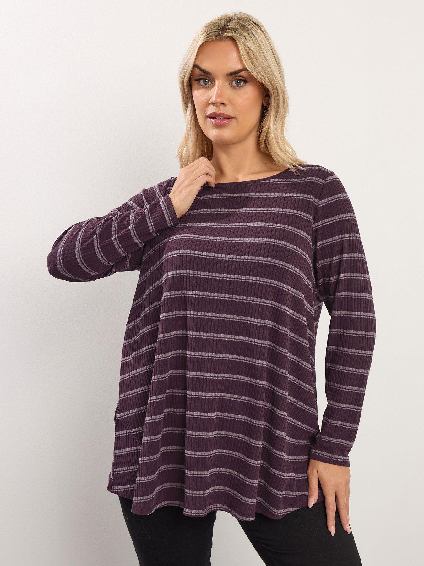 yours-curve-ribbed-swing-stripe-t-shirt-purple