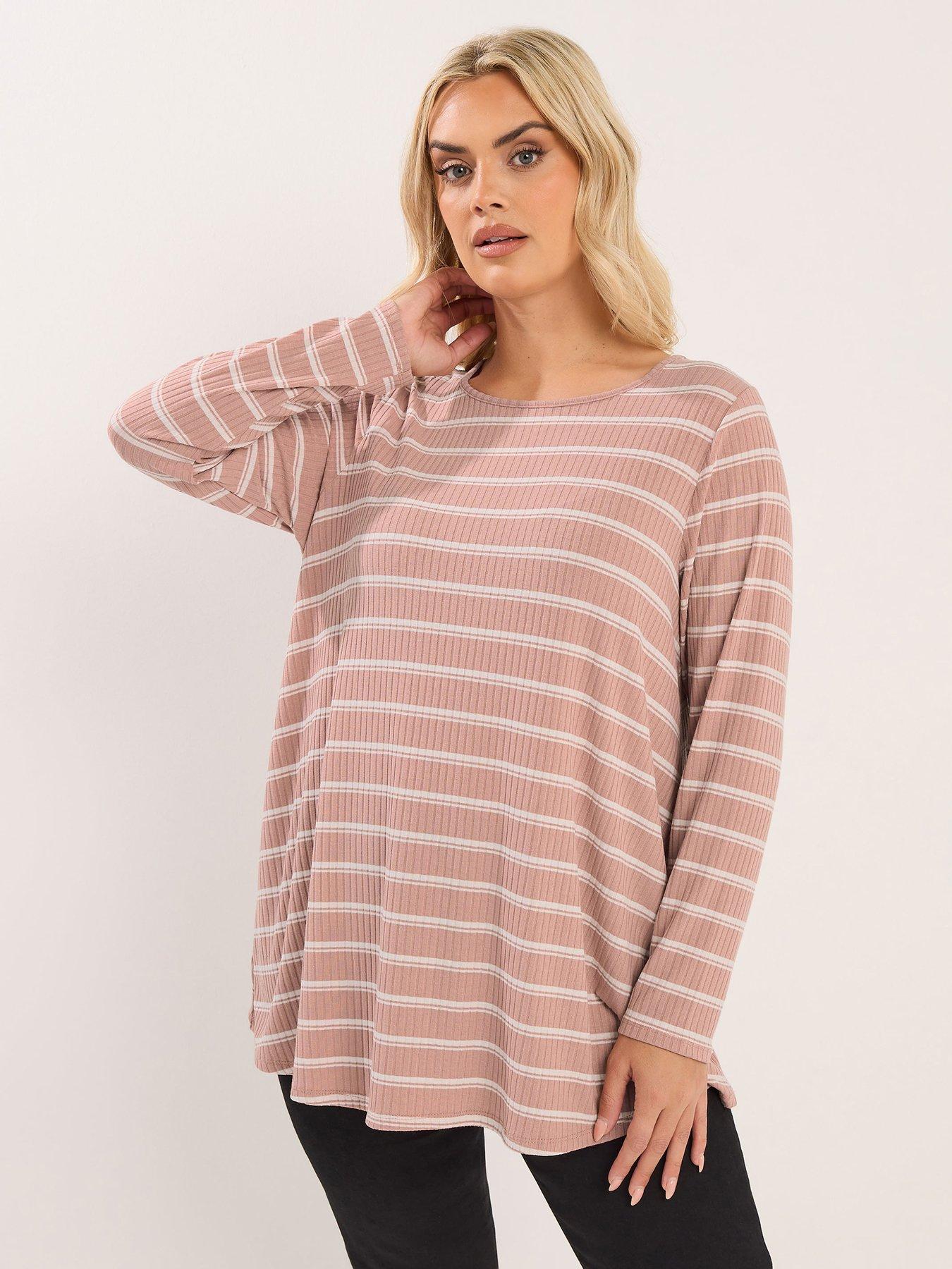 yours-curve-ribbed-swing-stripe-t-shirt-pink