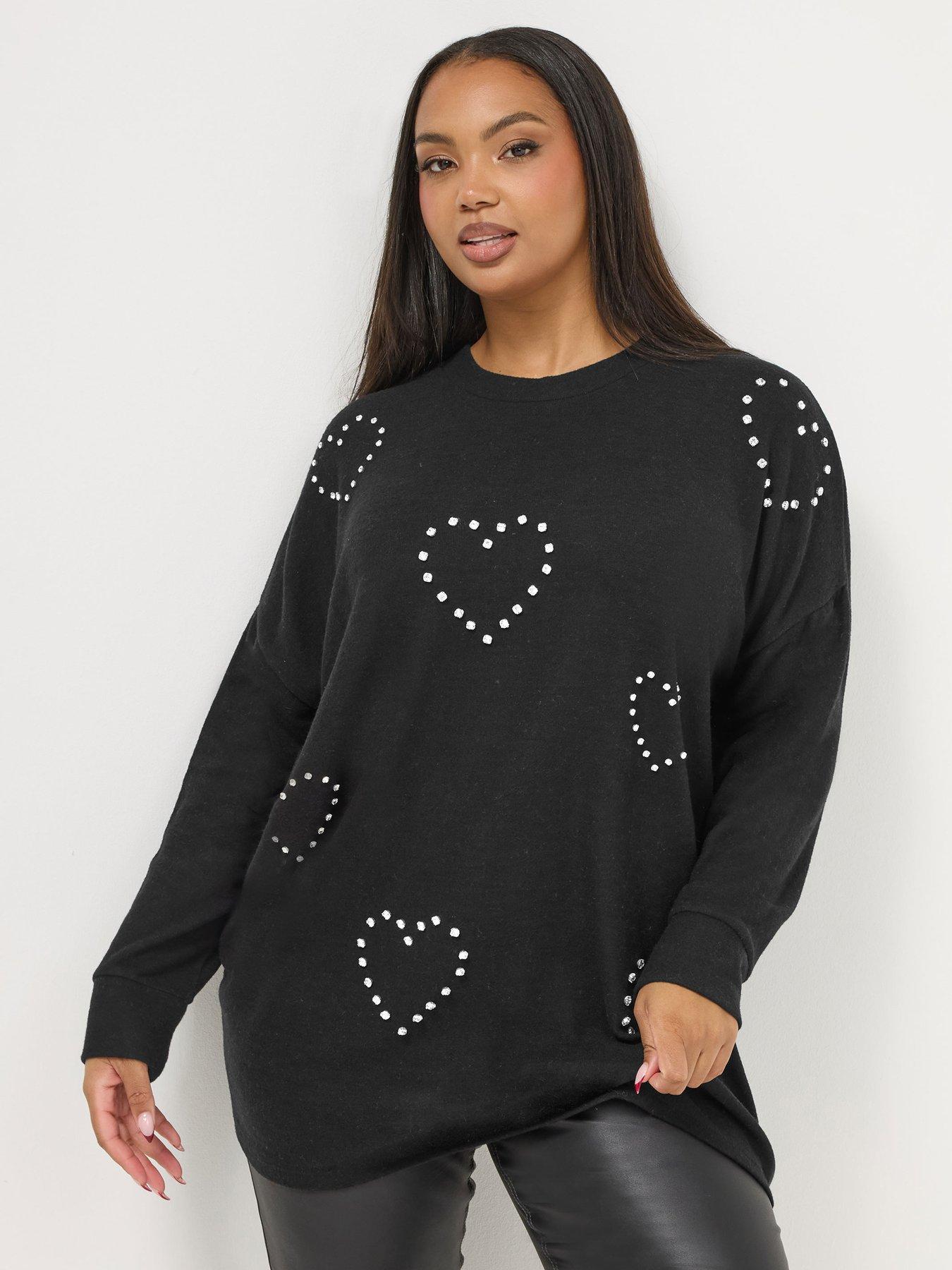 yours-curve-diamante-heart-jumper-black