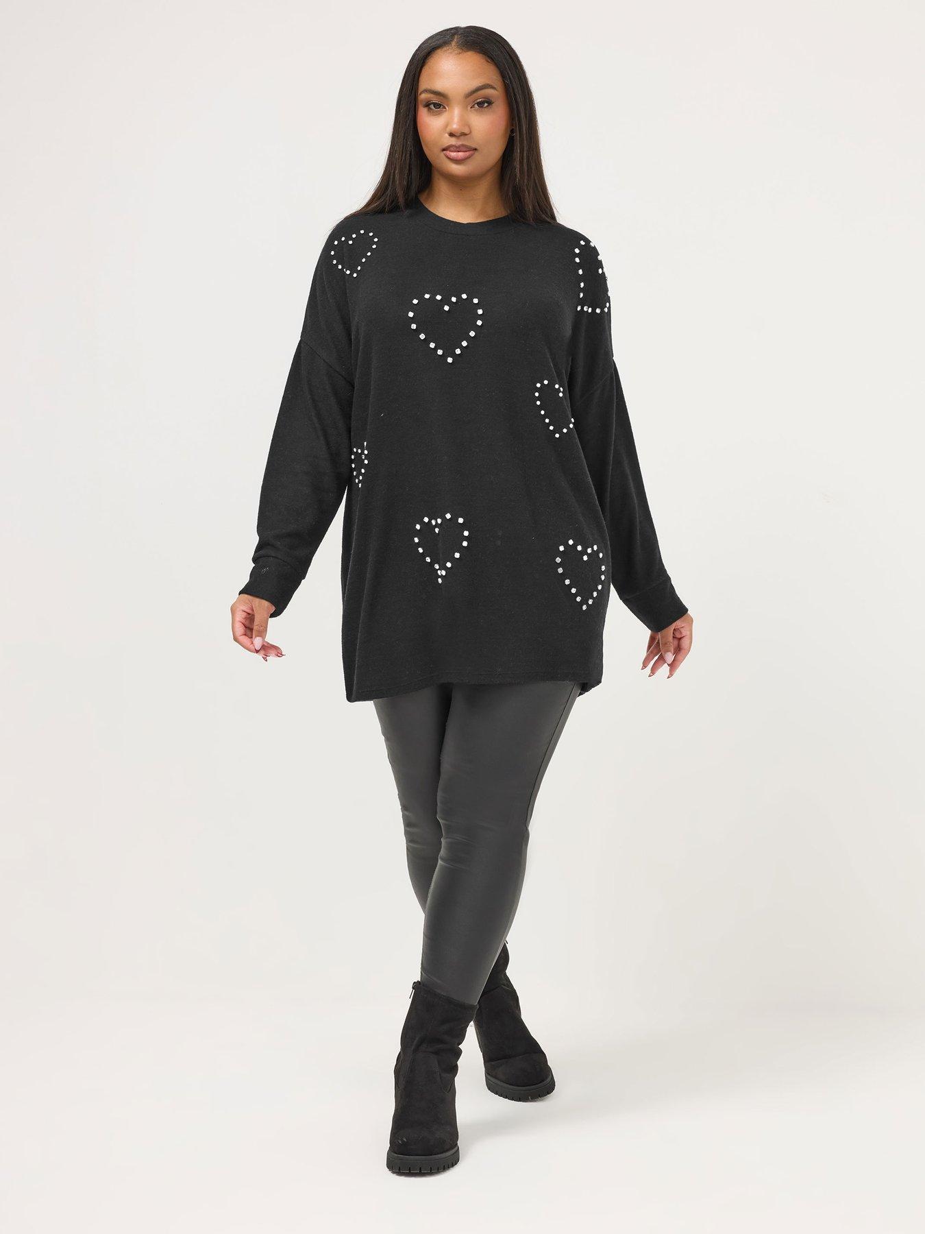 yours-curve-diamante-heart-jumper-blackback