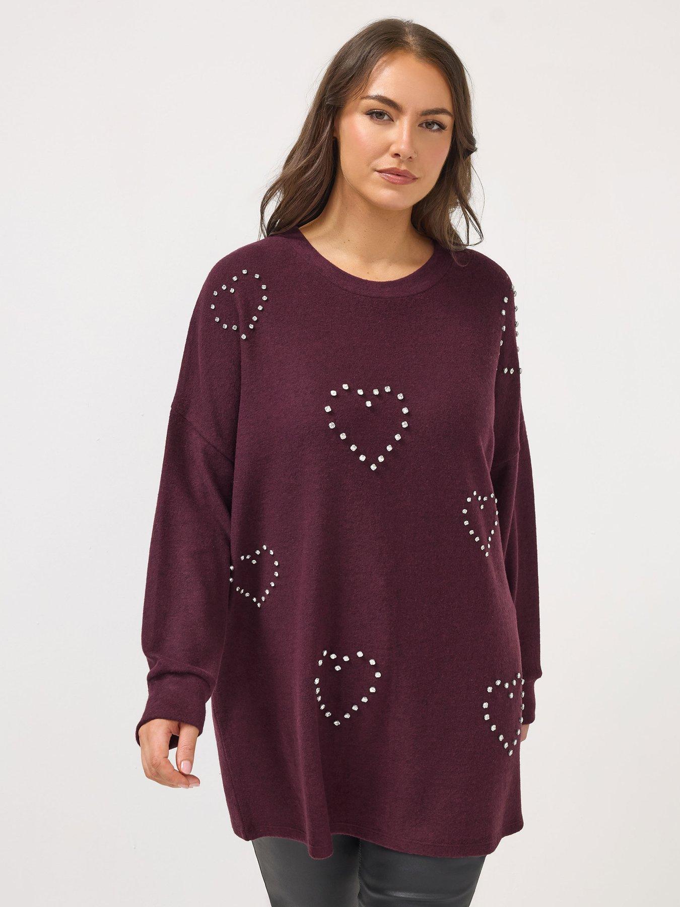yours-curve-diamante-heart-jumper-purplefront